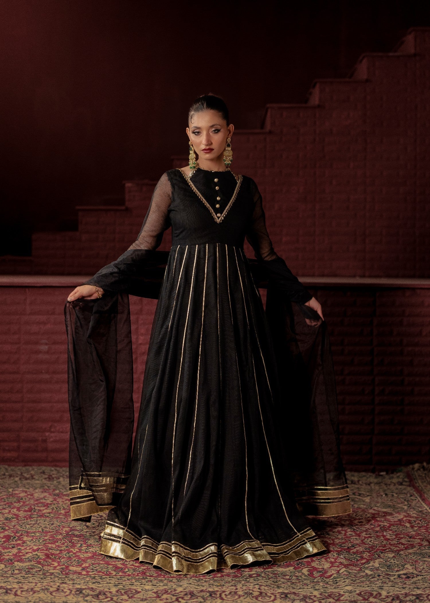 cotton net Anarkali in Black