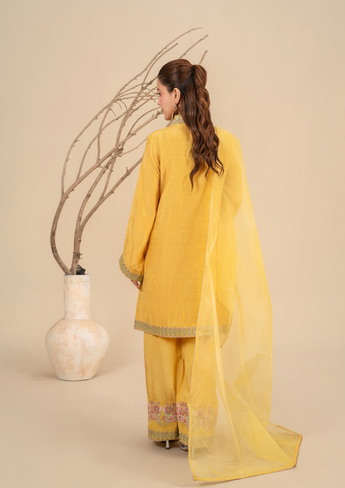 viscose raw silk Kurta Set in Lemonade