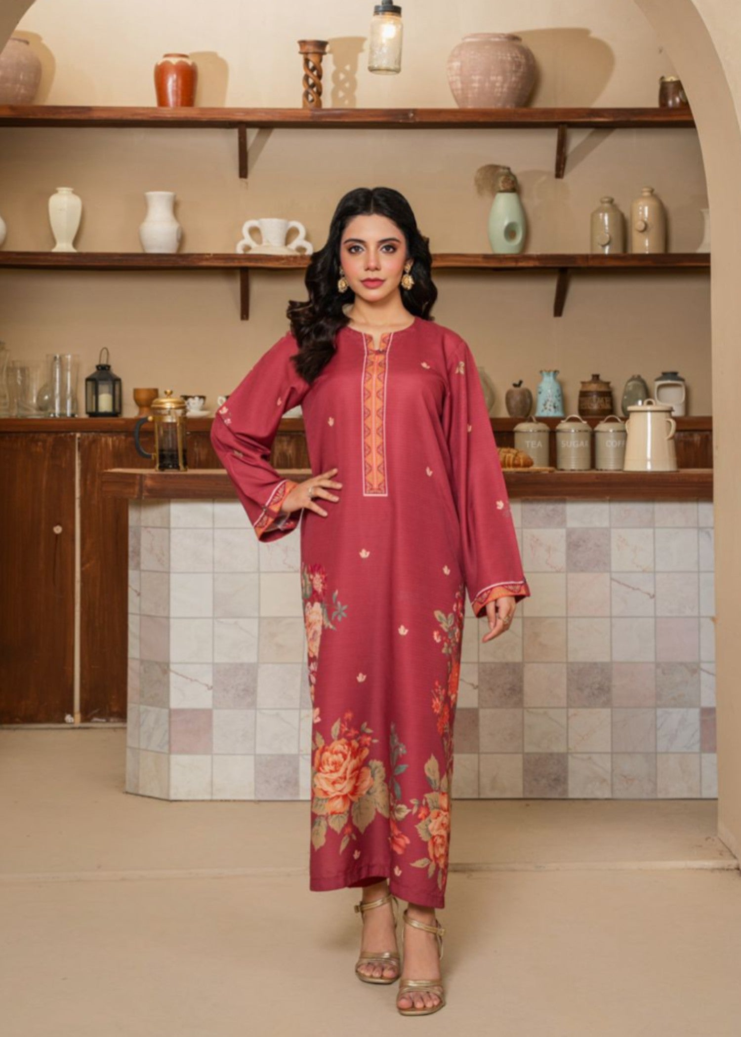 poly modal Kurti in Red