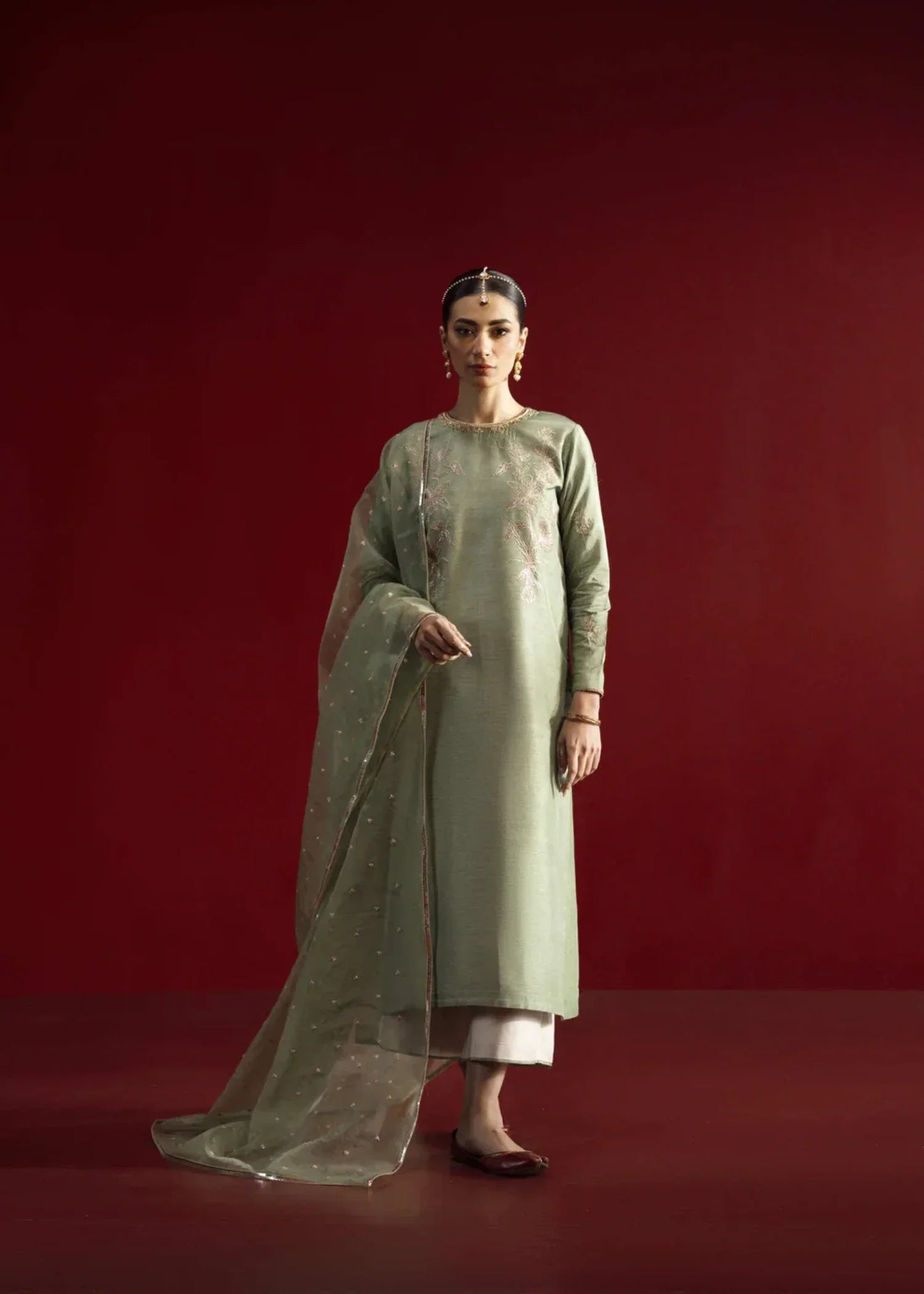 pk raw silk Kurta Set in Sage green