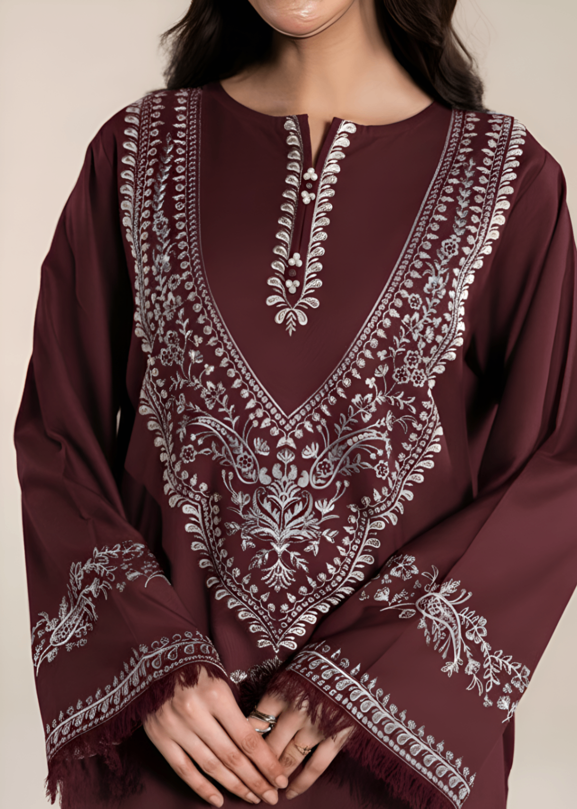 linen Kurta Set in Wine red