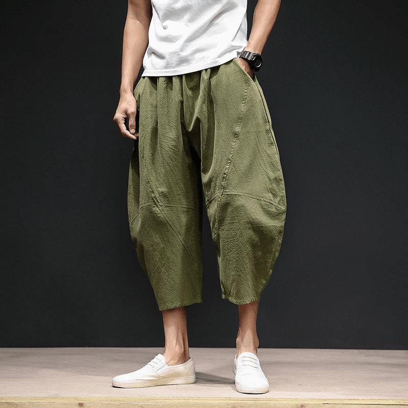 Men'S Cropped Bloomers Loose Wide-Leg Pants plus Size Harem Pants