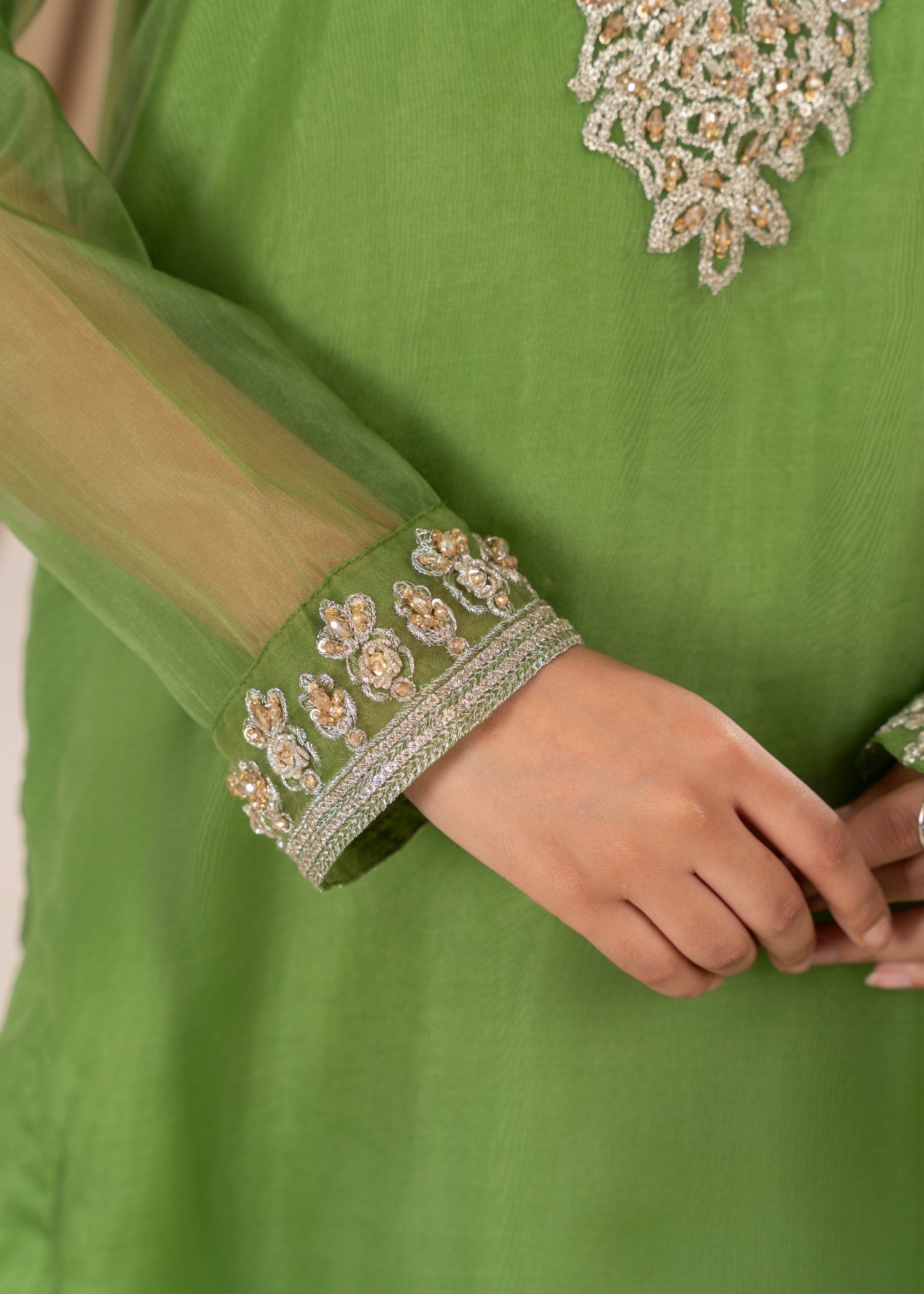 organza Kurta Set in Kelly green