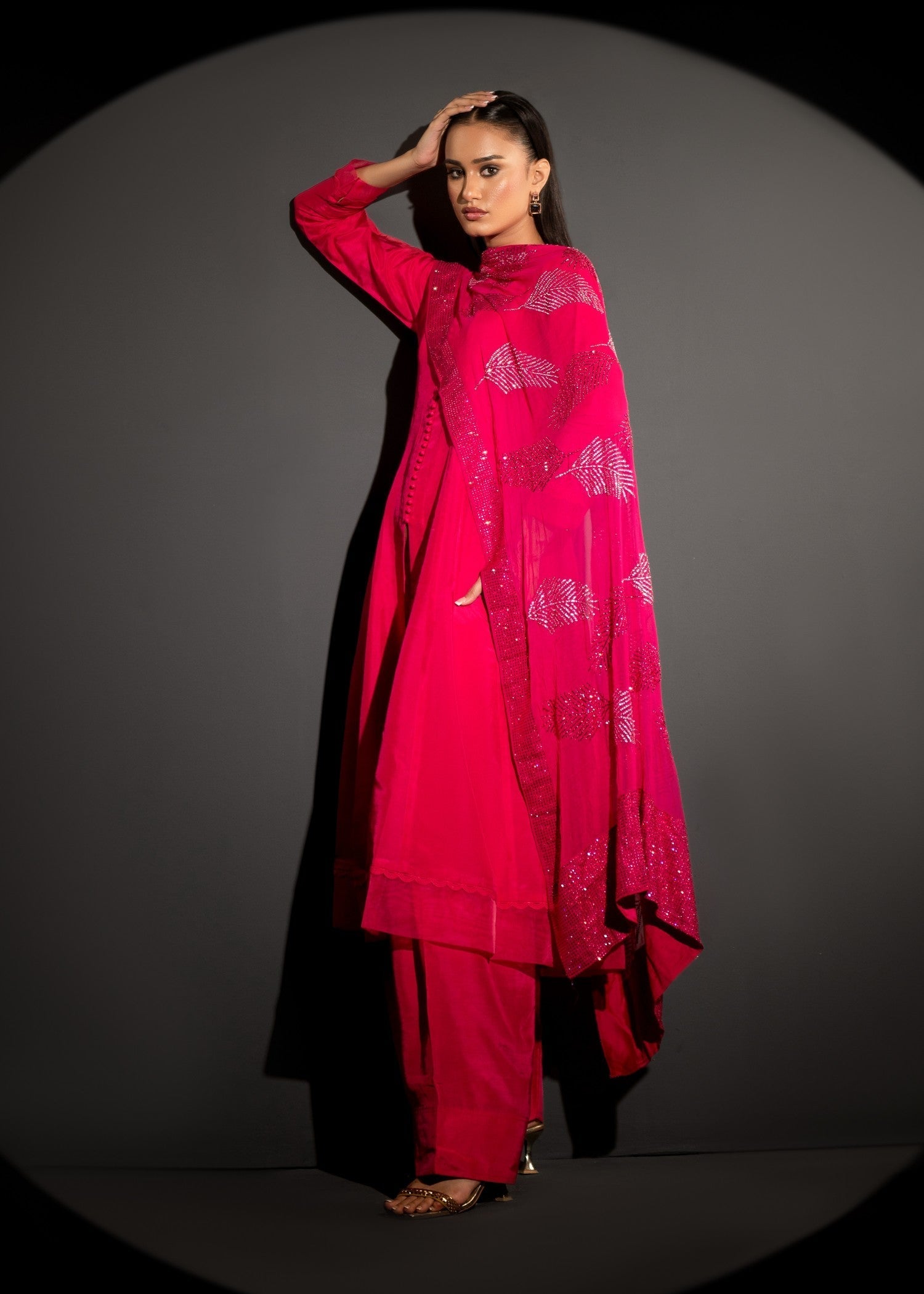 silk Kurta Set in Hot pink