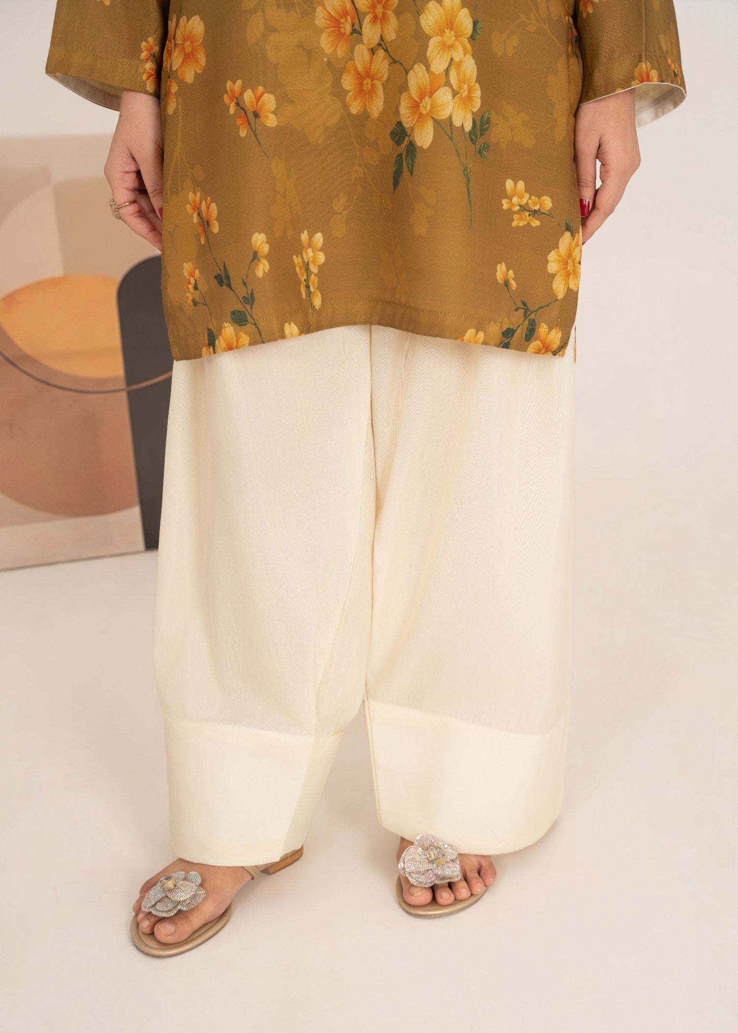 poly lawn Kurta Set in Forest green