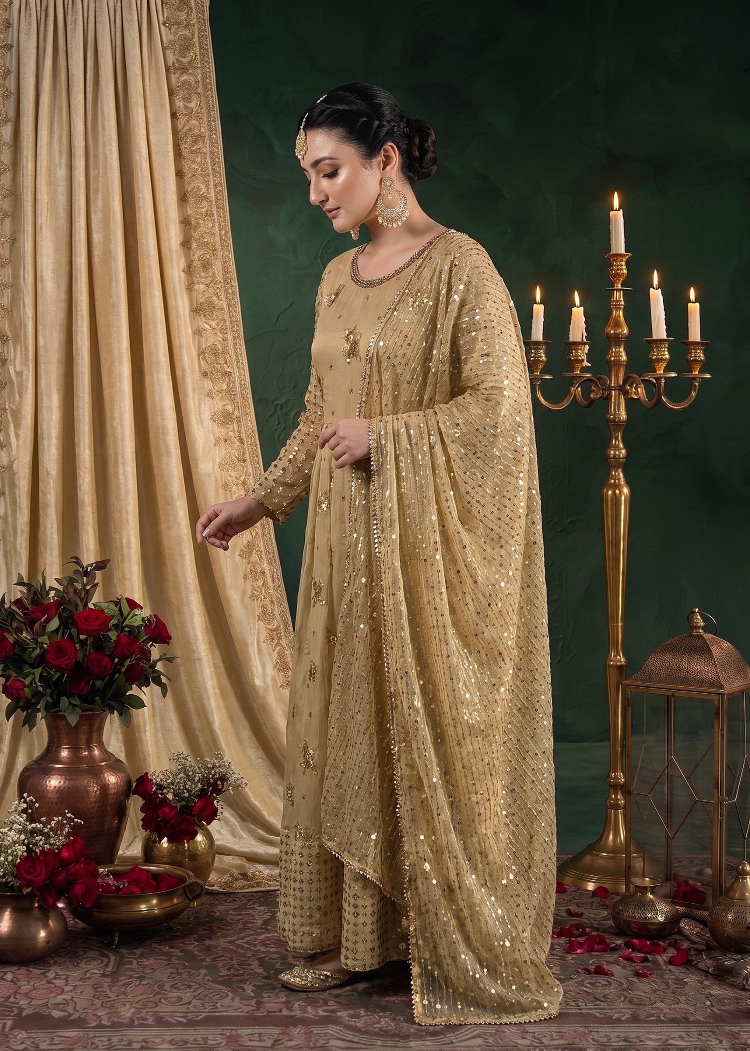 chiffon Anarkali in Beige