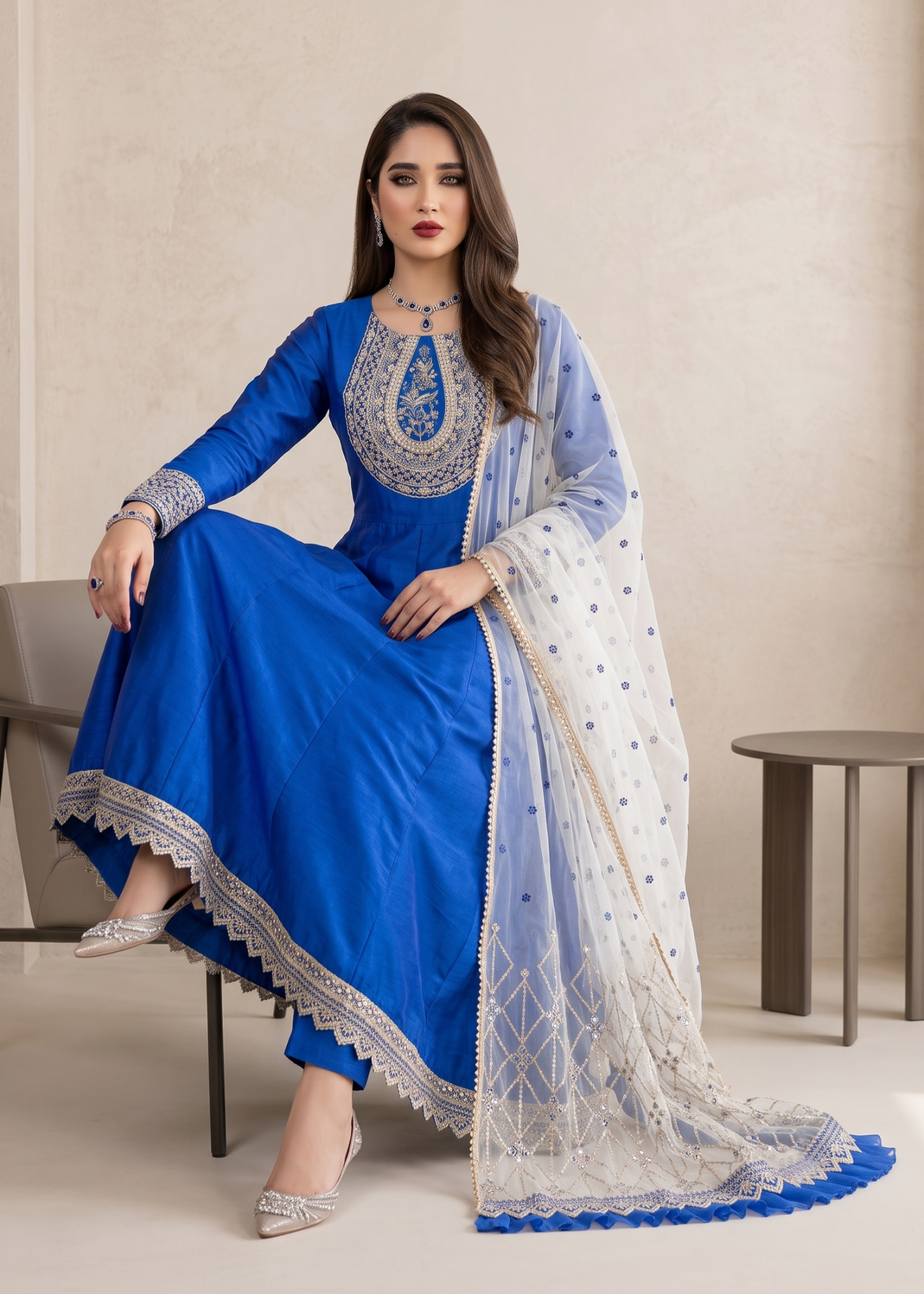 raw silk Maxi in Blue