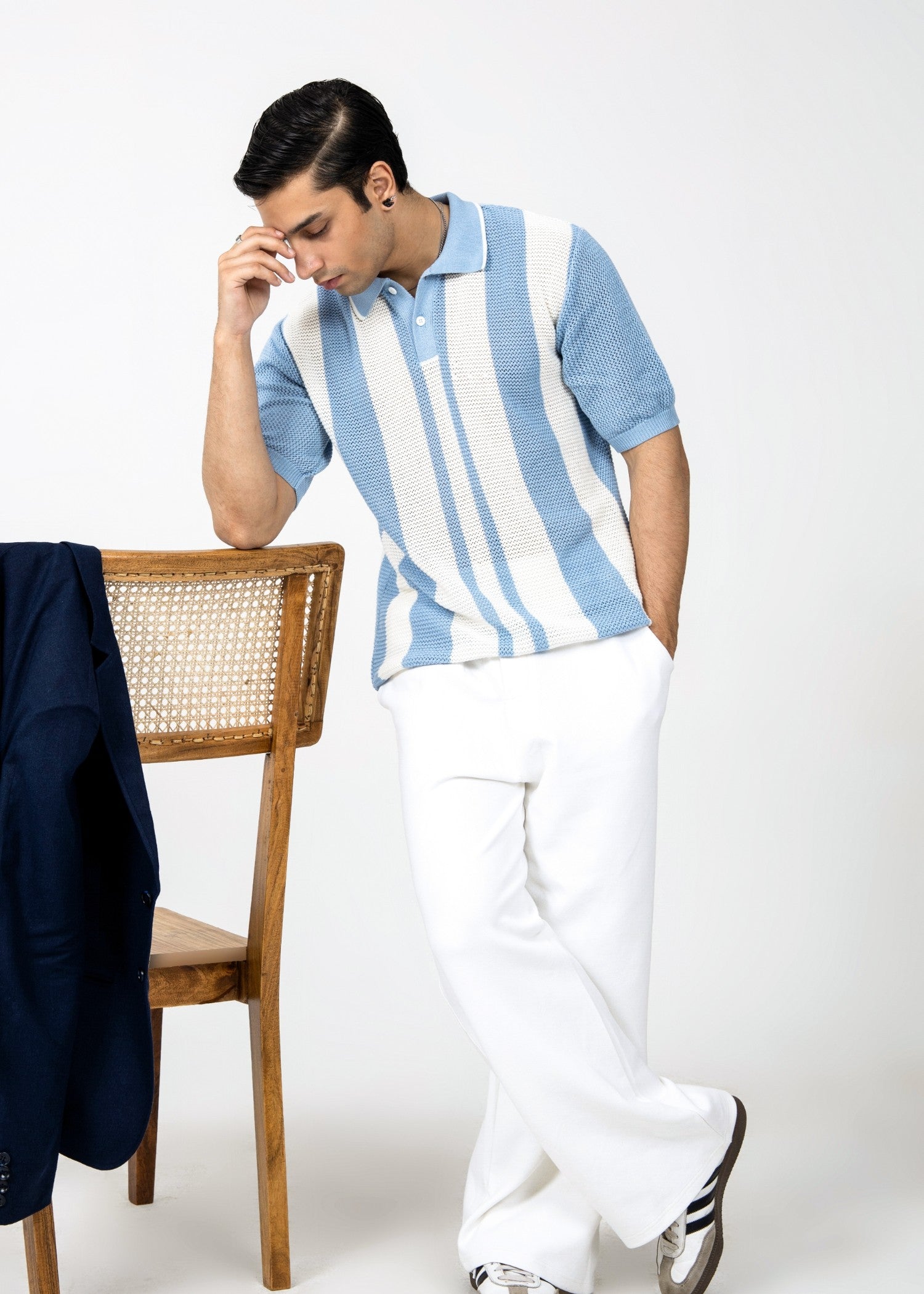 jersey knit Polo Shirt in White, sky