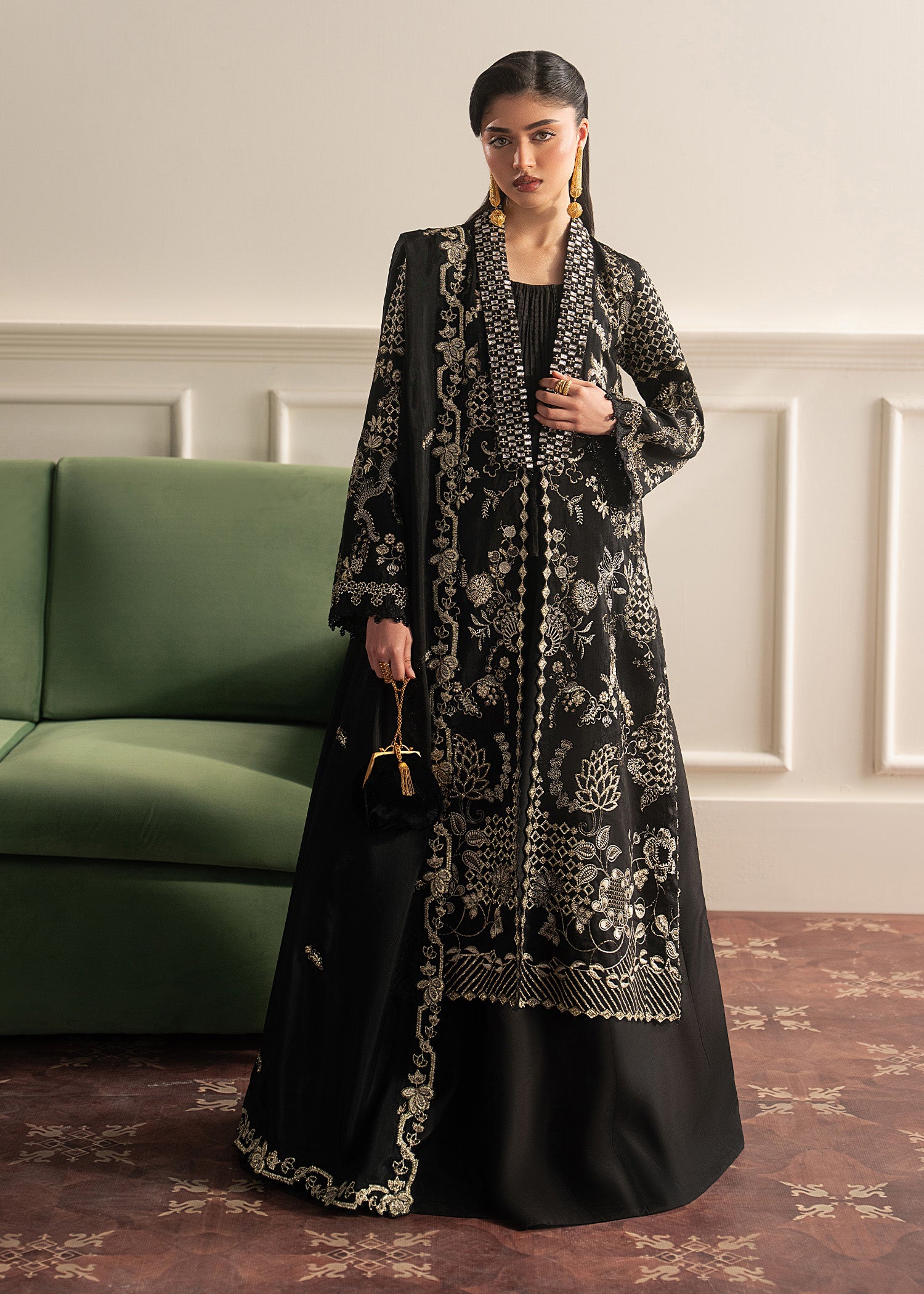 korean raw silk Sharara in Black