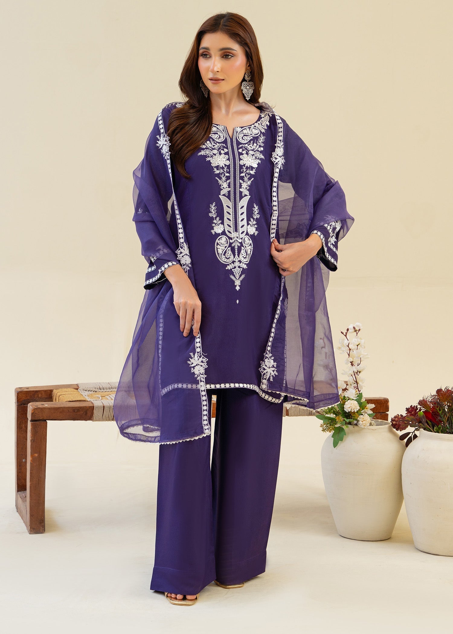 viscose raw silk Kurta Set in Purple