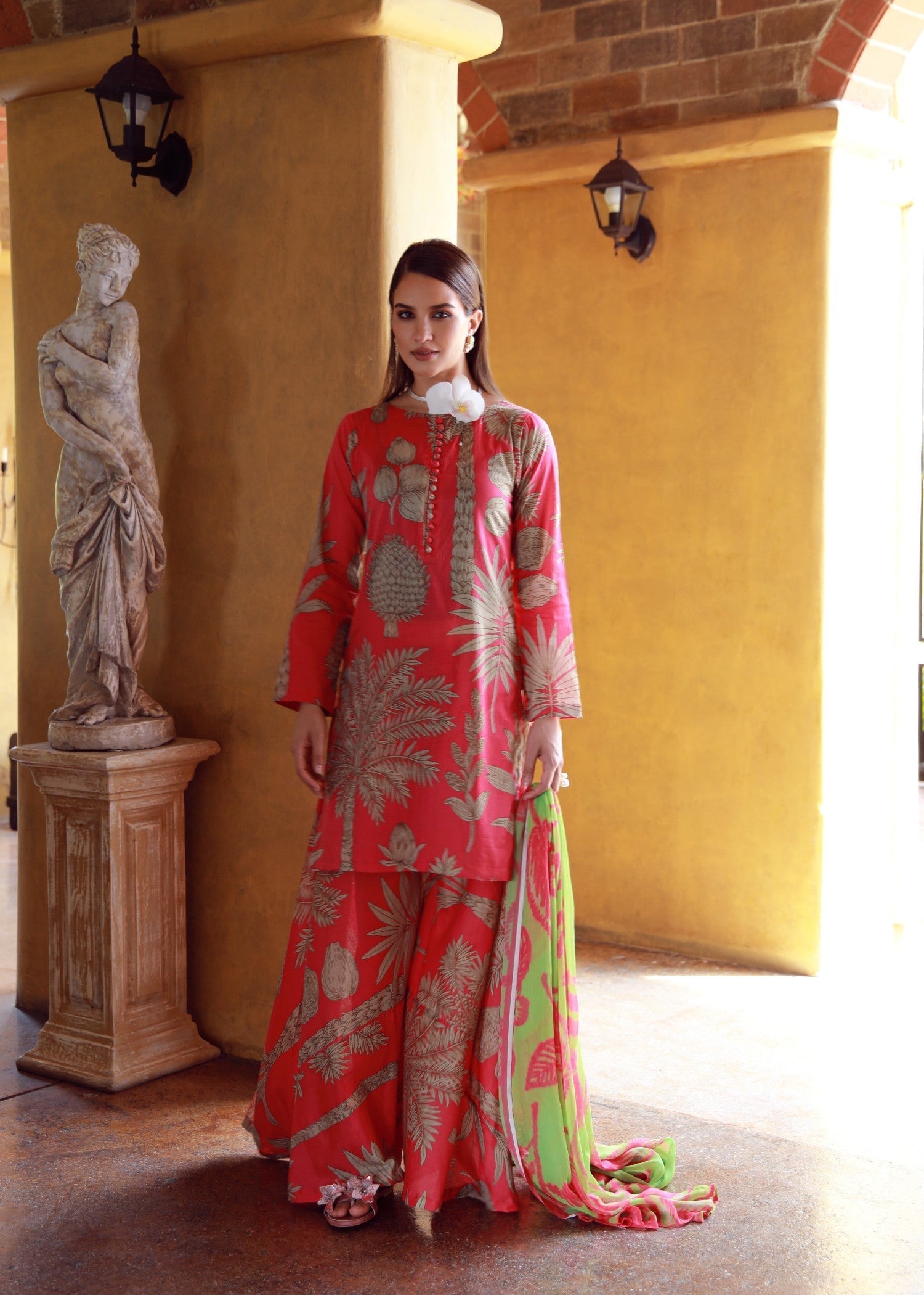 lawn Sharara in Coral pink