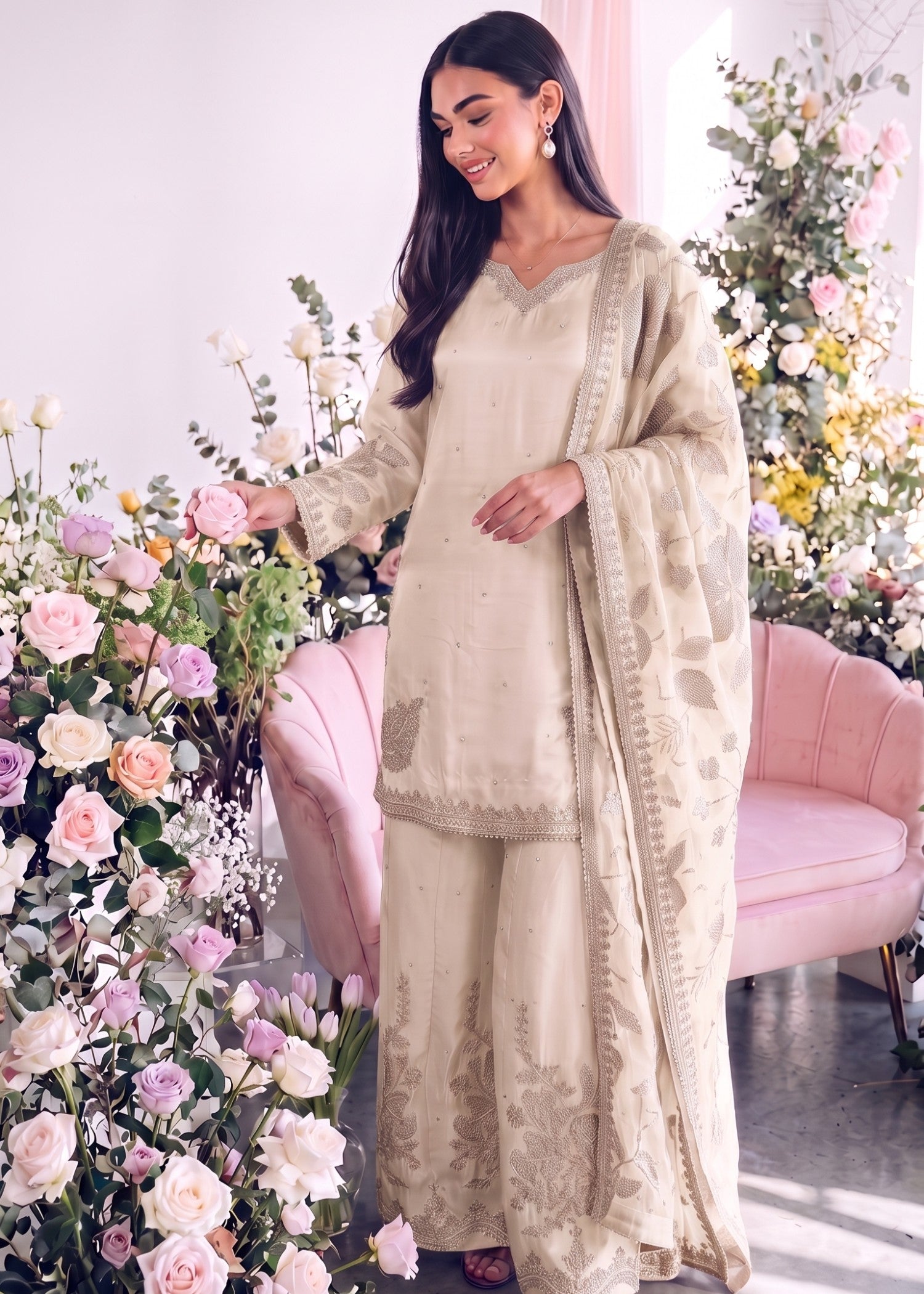 charmuse/shamooz Sharara in Cream