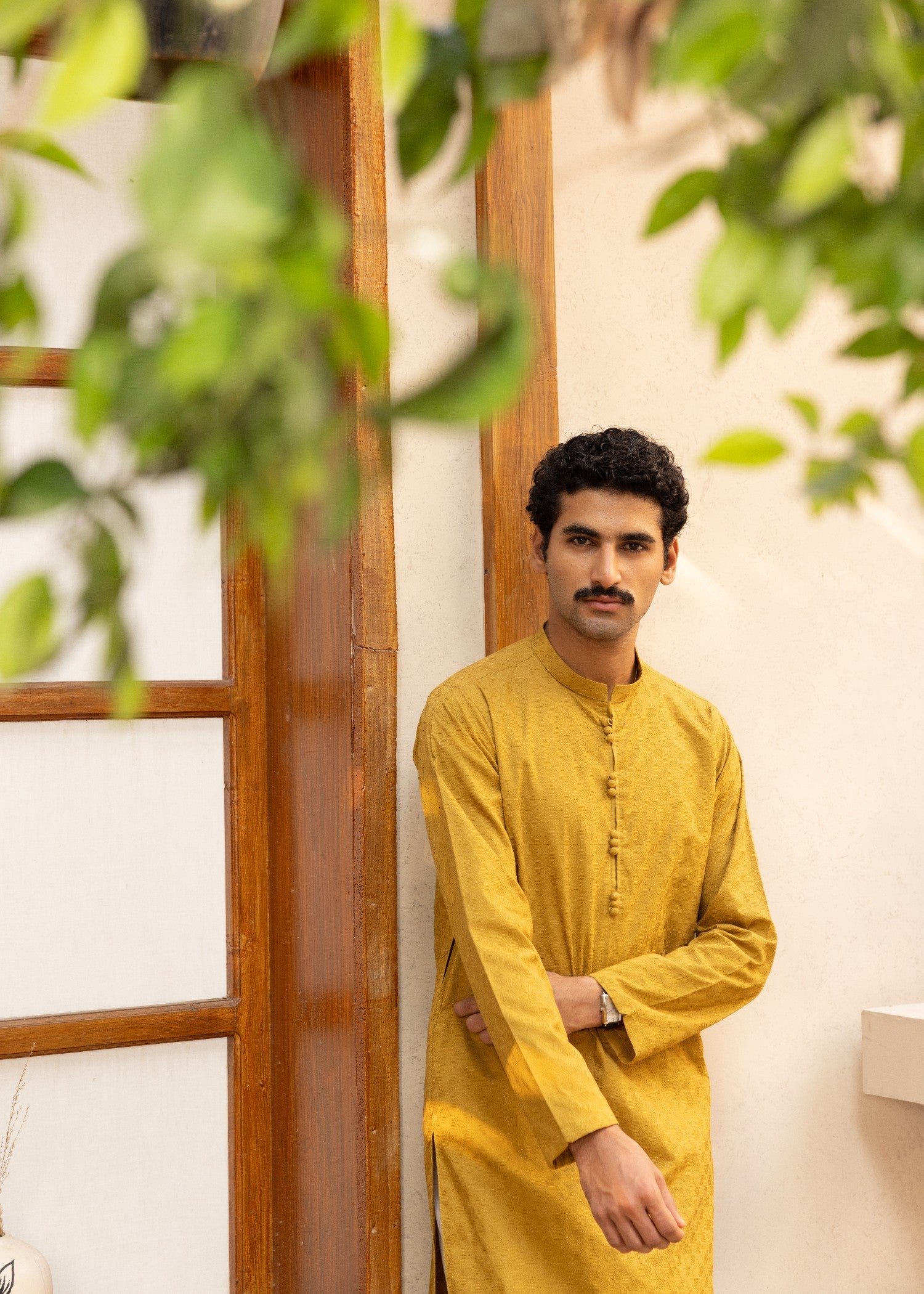 schiffli Kurta in Mustard