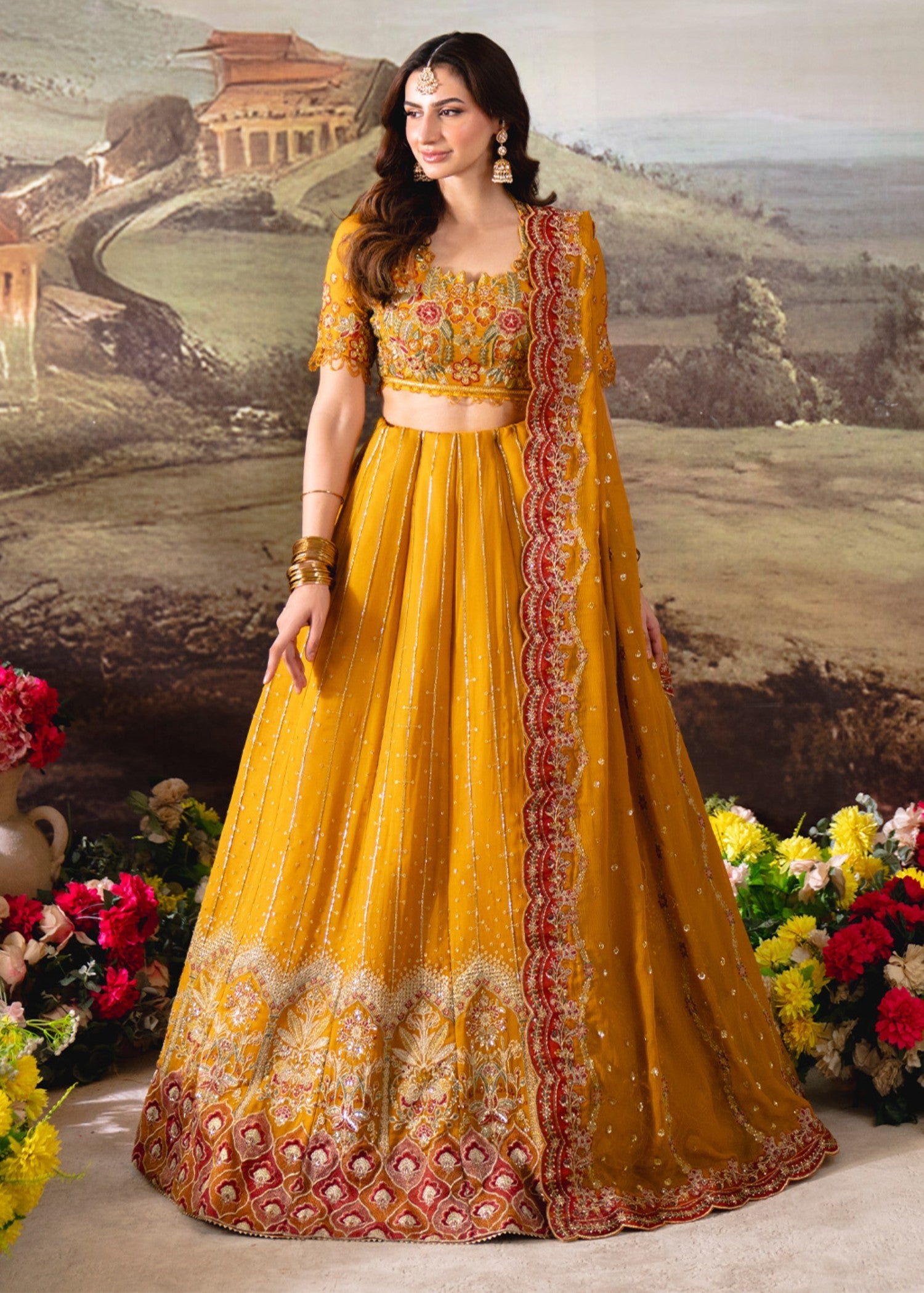 chiffon Lehenga in Mustard