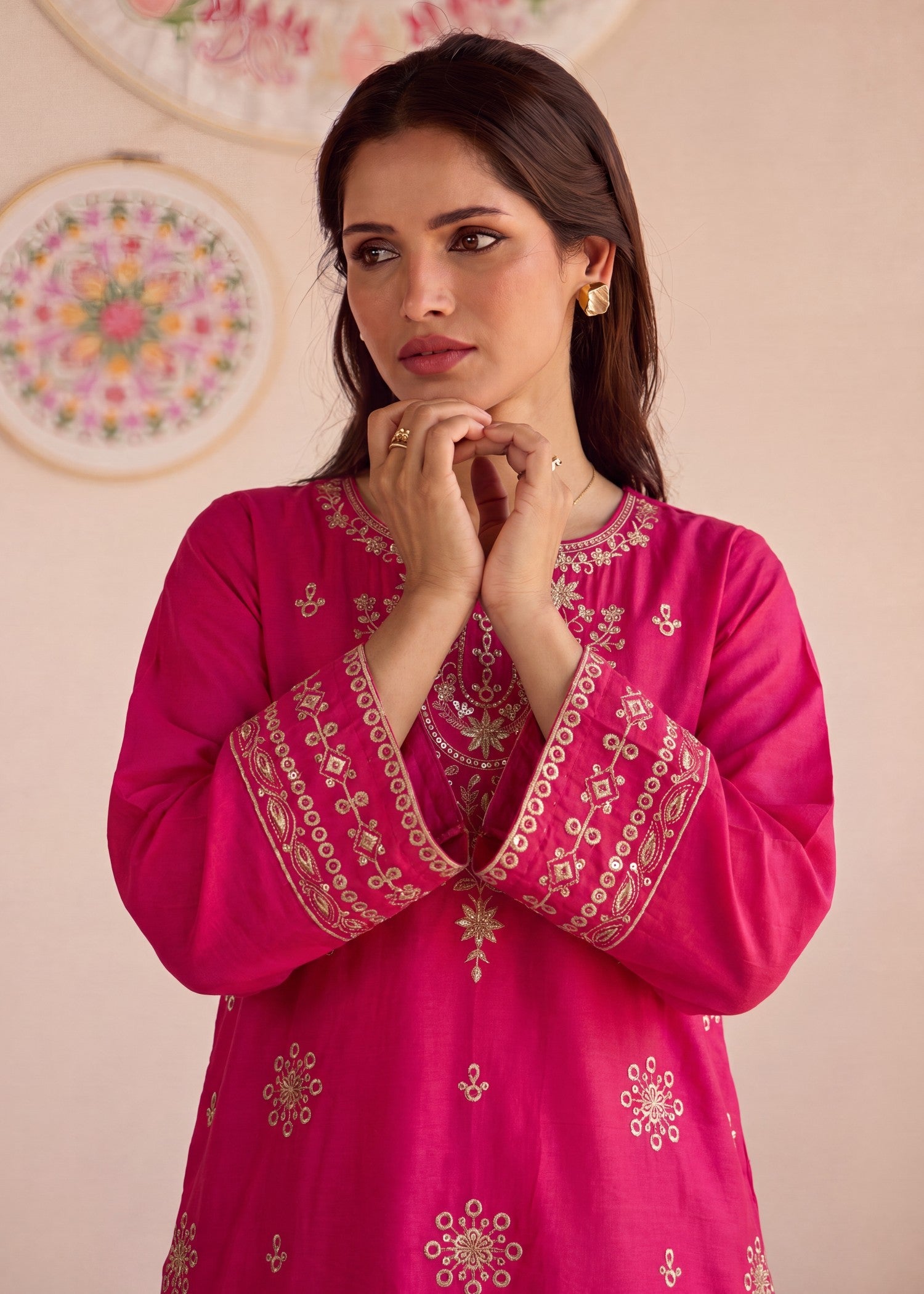 lawn Kurta Set in Raspberry