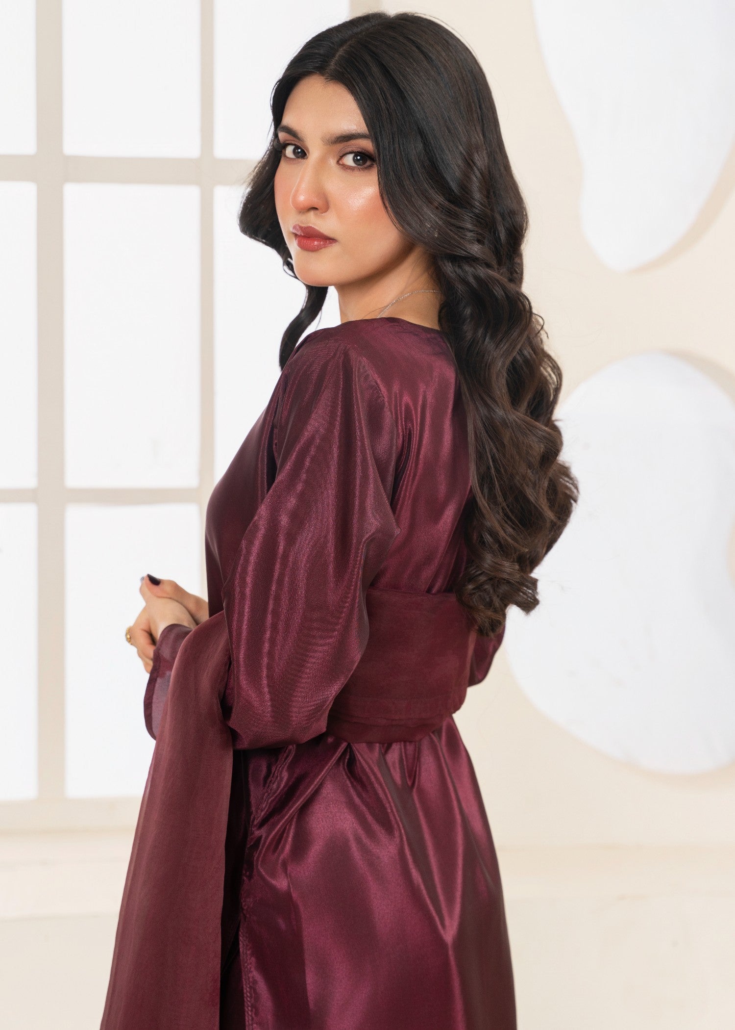 blended kattan silk Kurta Set in Wine