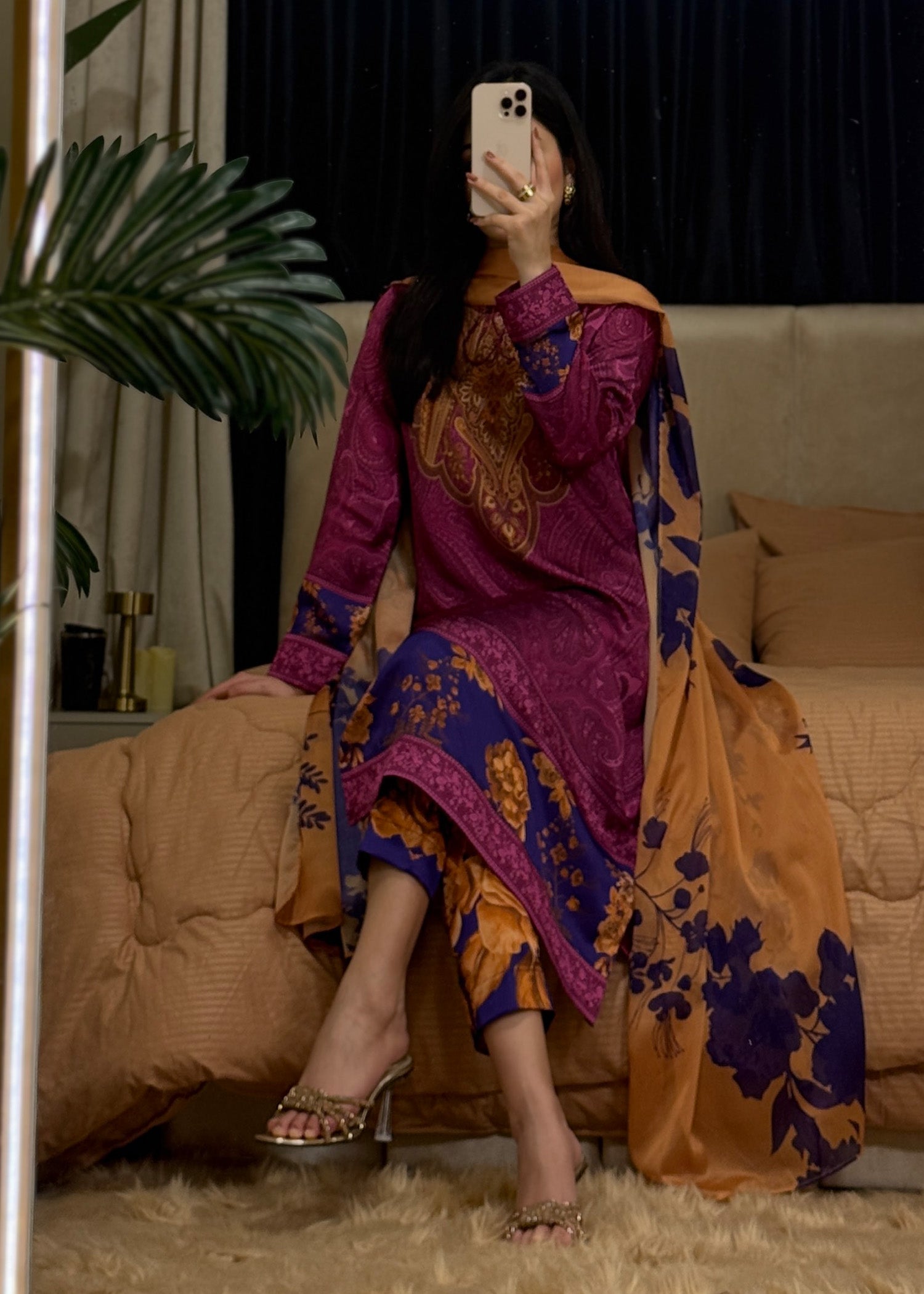 satin silk Kurta Set in Multi