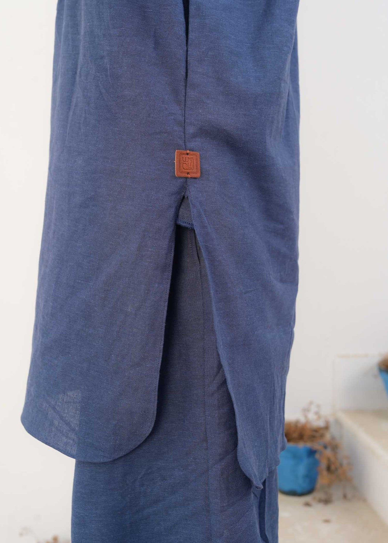 irish linen Kurta Set in Dark blue
