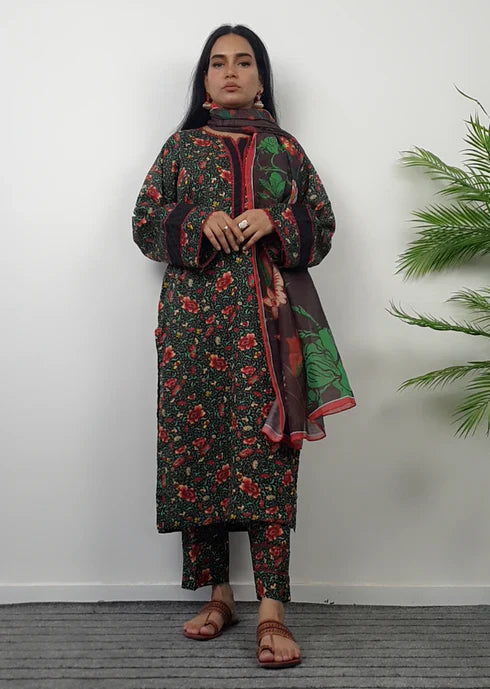 lawn Kurta Set in Forest green