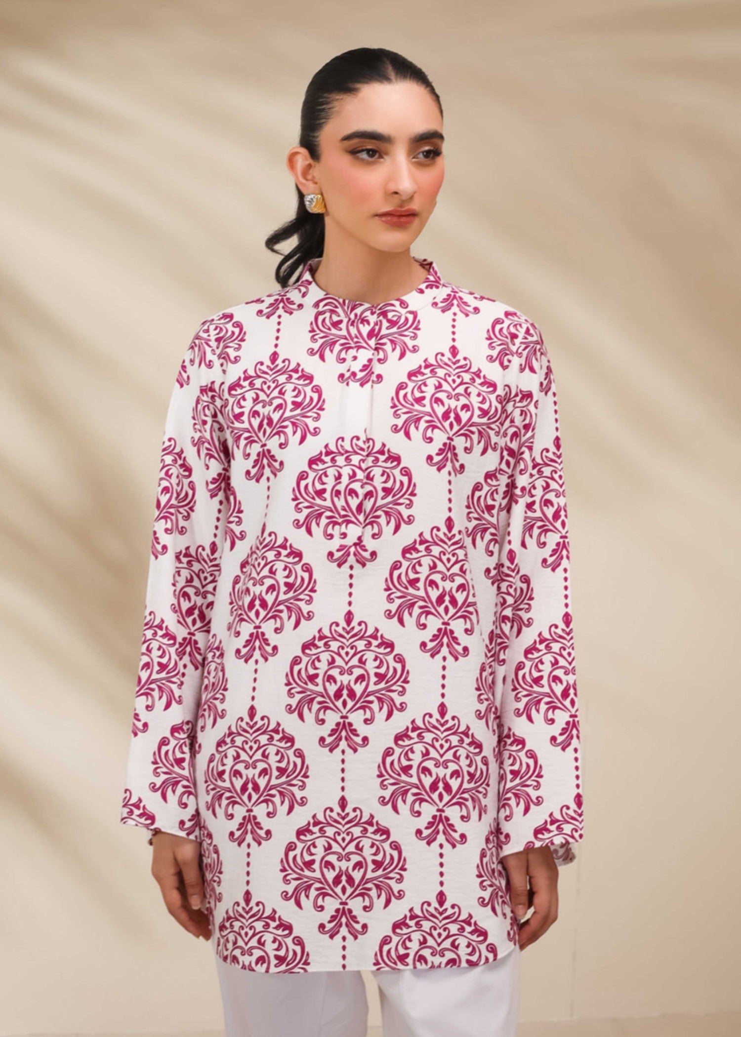 cotton viscose Kurti in White, hot pink red