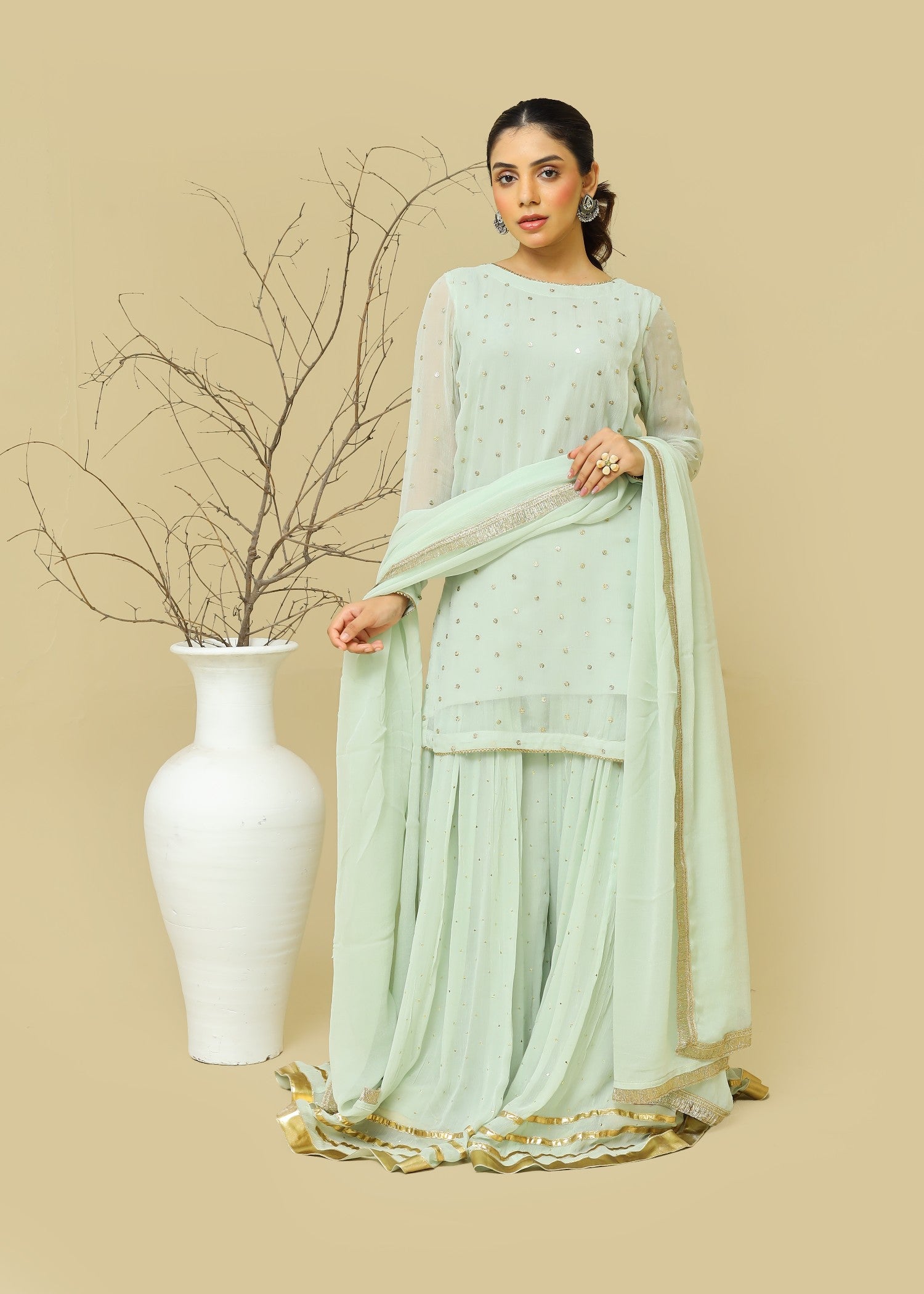 chiffon Sharara in Tea green