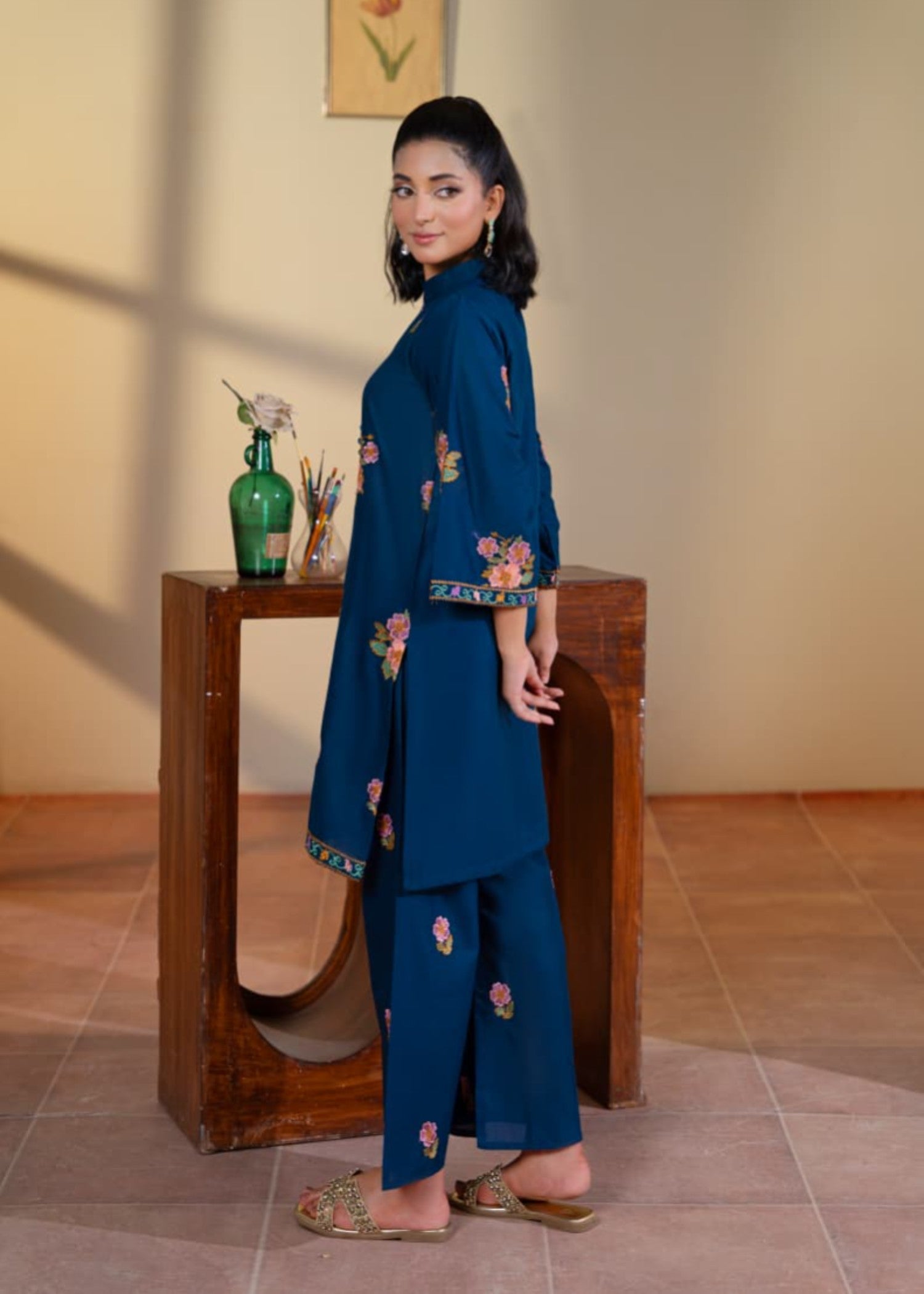 cotton Kurta Set in Denim