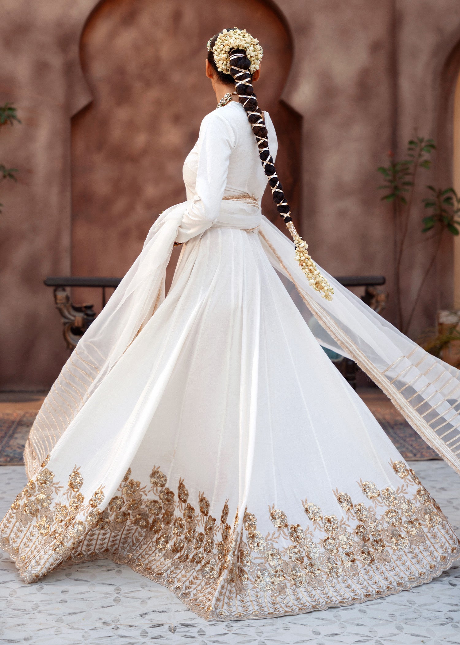 raw silk Lehenga in White