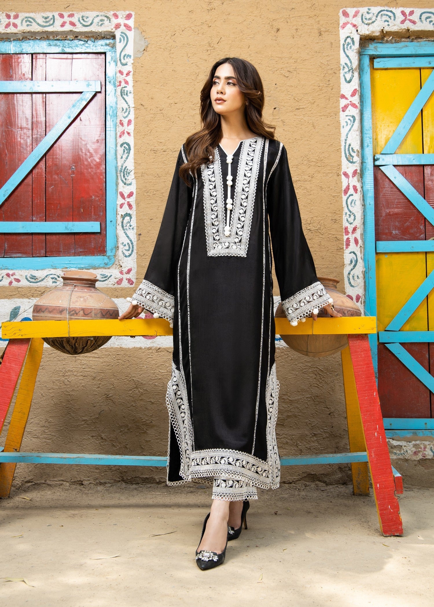 viscose Kurta Set in Black