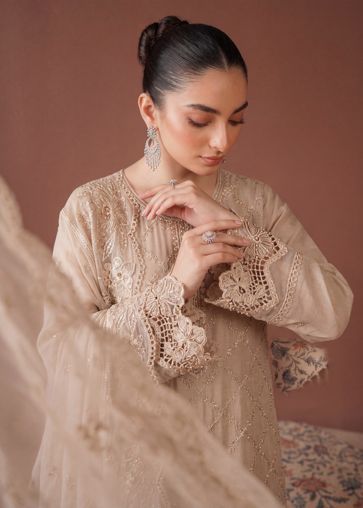 chiffon Kurta Set in Wheat