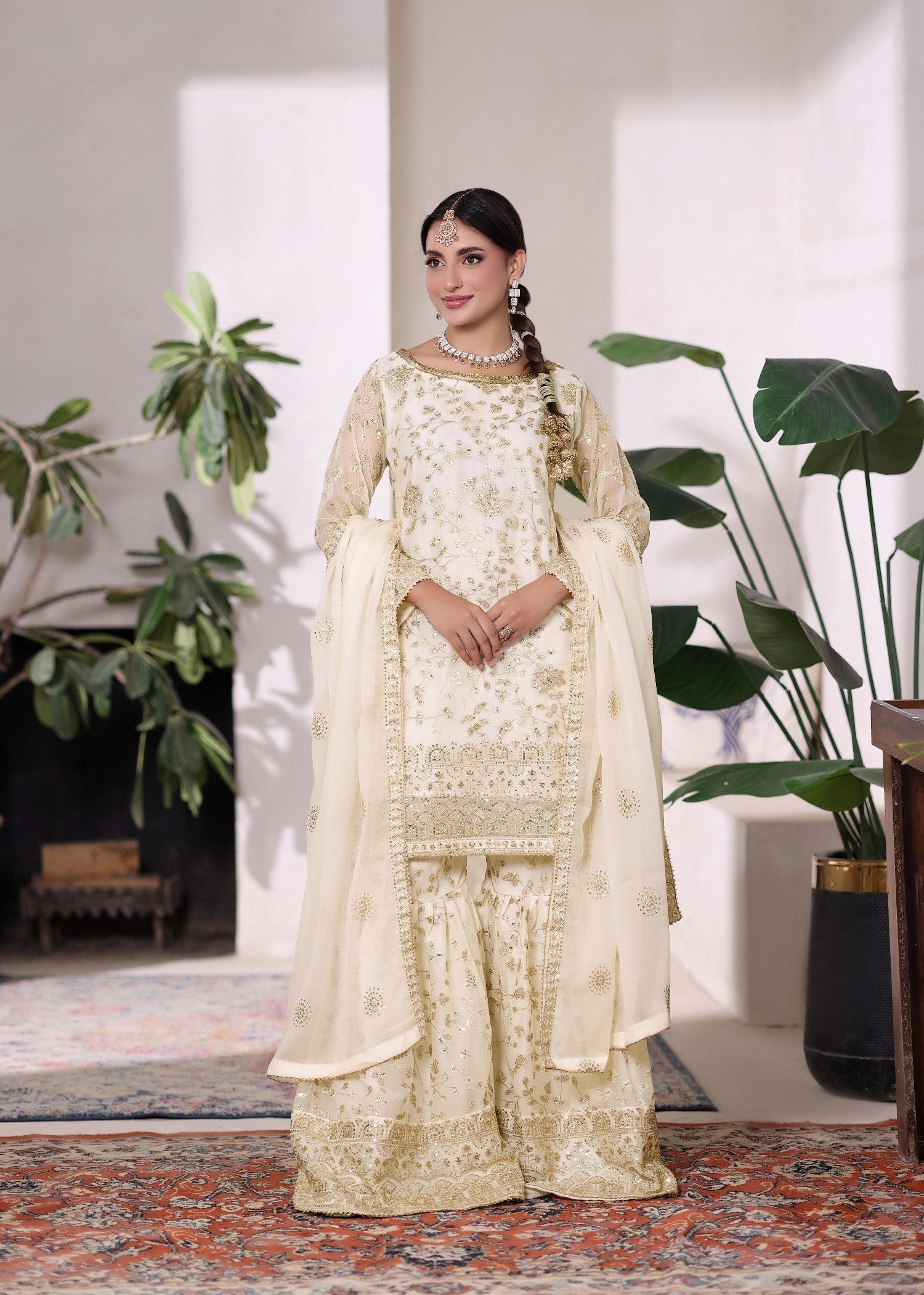 chiffon Gharara in Off-white