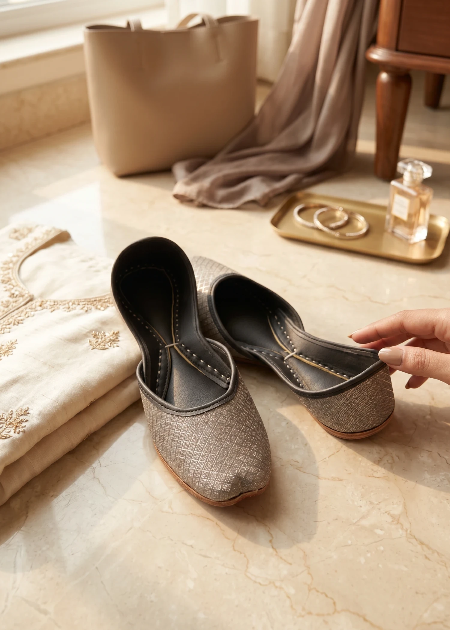 Khussa in Silver by - High Quality Women Khussa ZOV0229