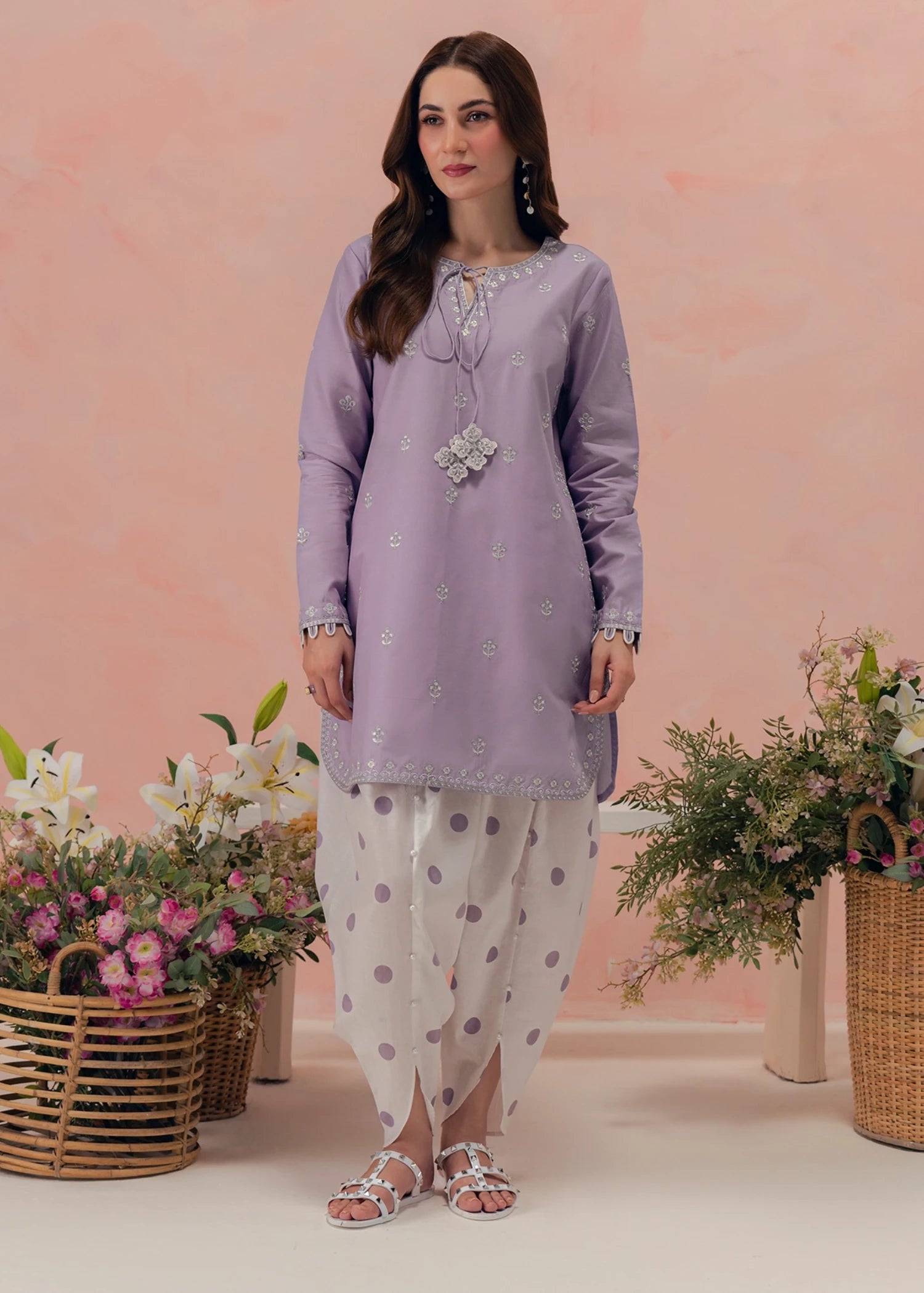 lawn cotton Kurta Set in Purple mountain majesty