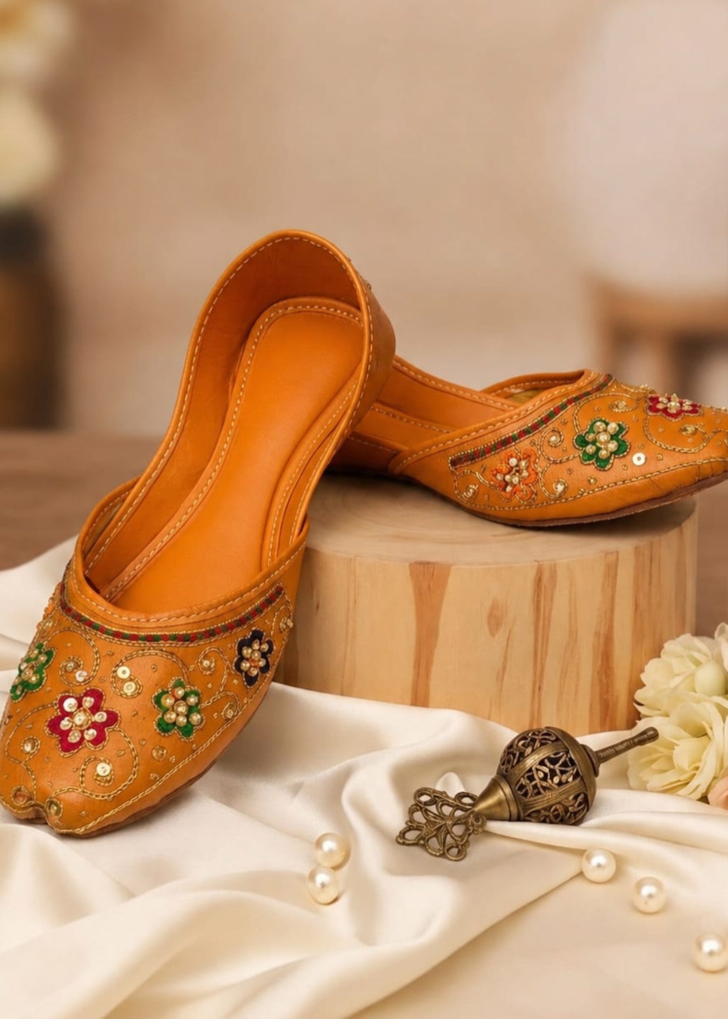 Khussa in Yellow-orange by - High Quality Women Khussa RUH7887