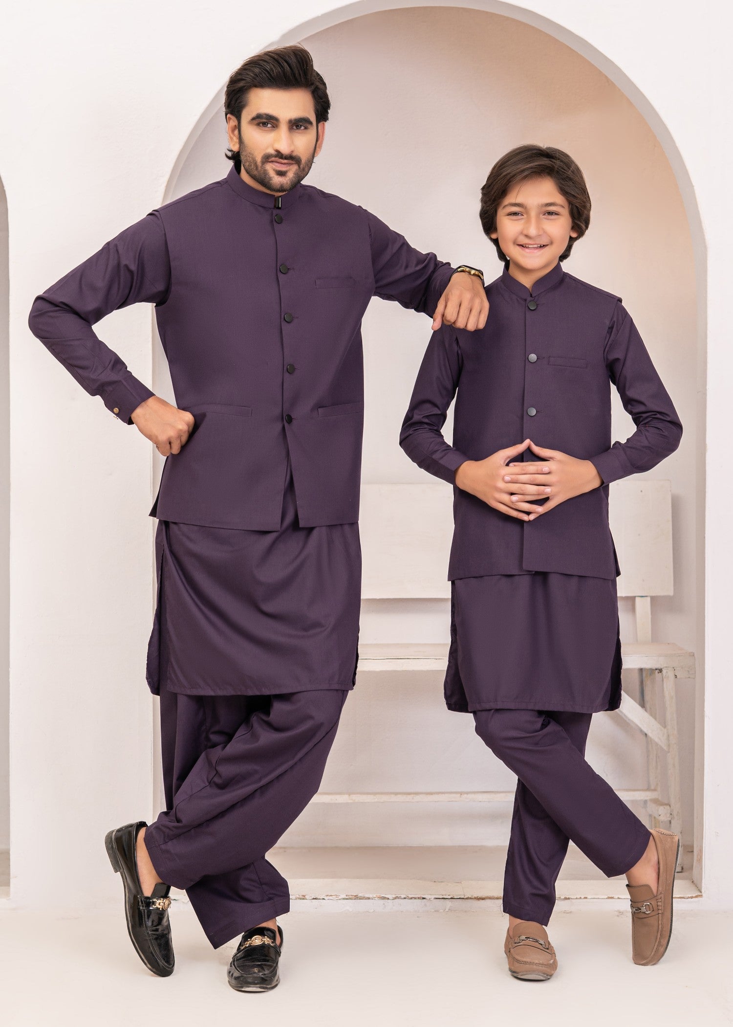 wash & wear Waistcoat in Purple by Hassan Jee Men