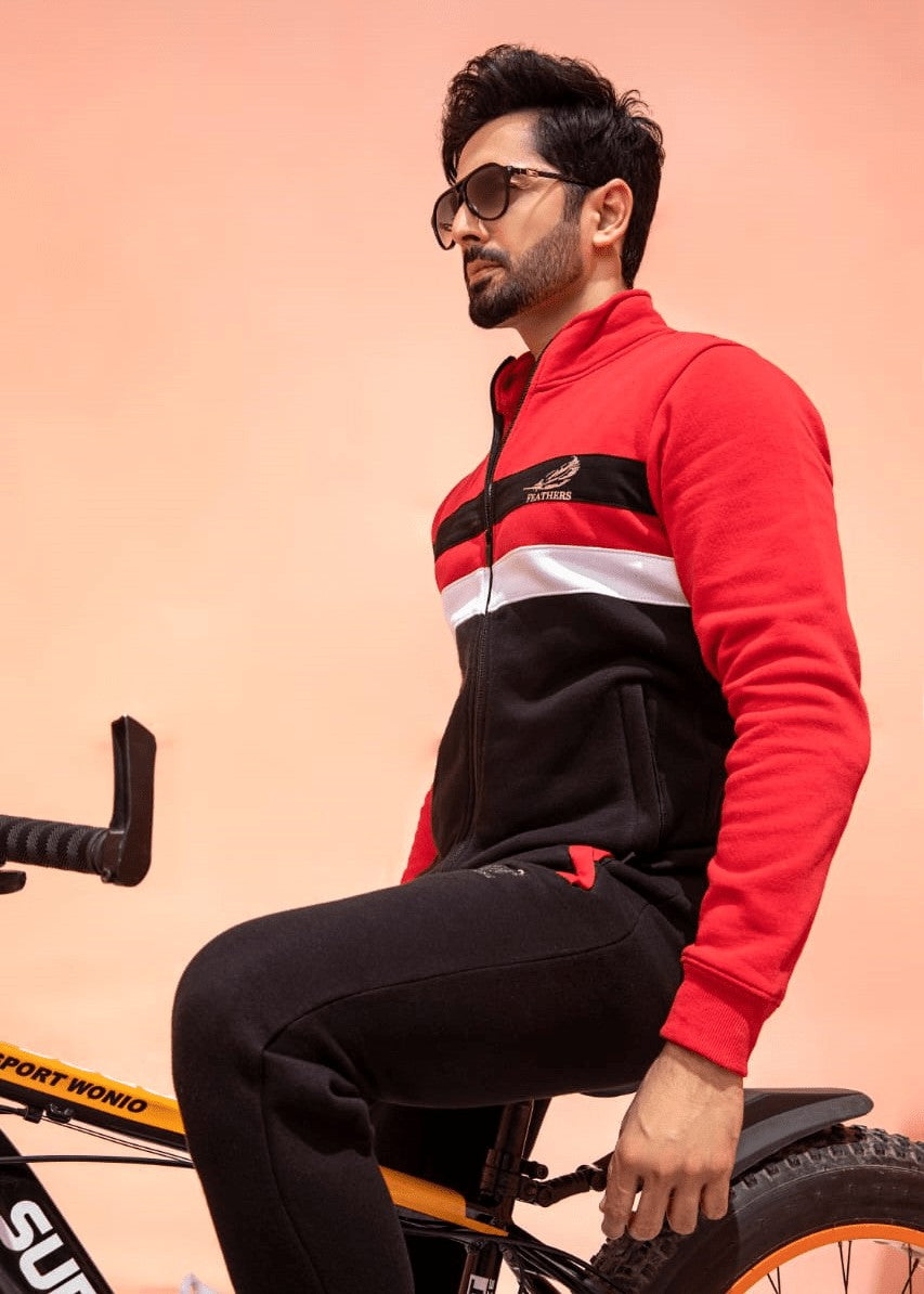 single jersey knit Tracksuit in Black