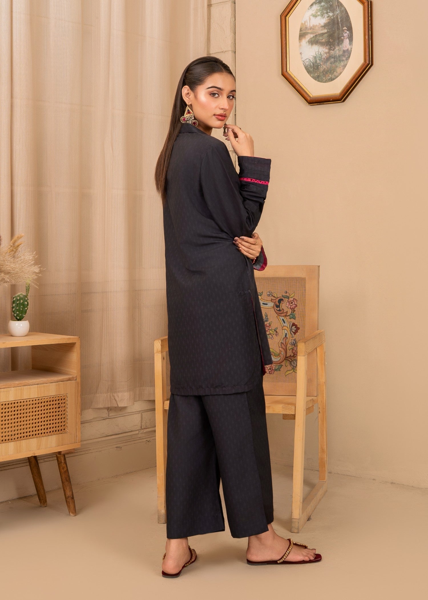 cambric Kurta Set in Dark blue