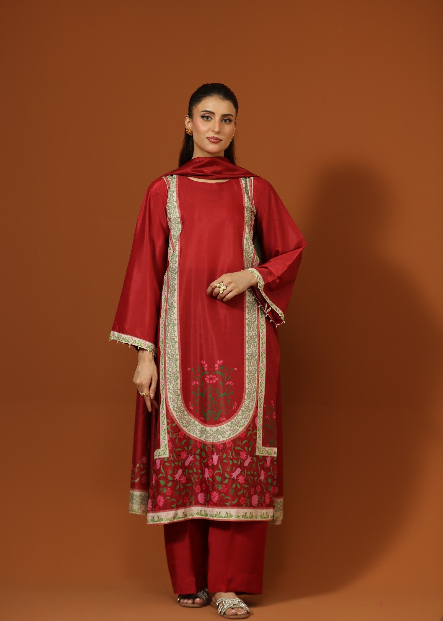 crepe silk Kurta Set in Berry red