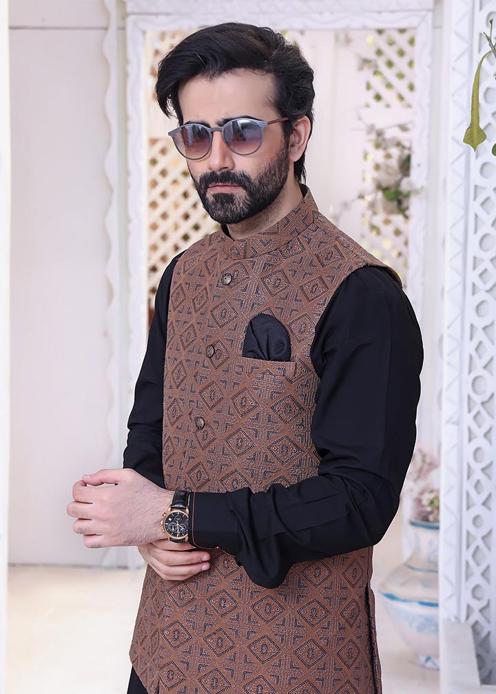 raw silk Waistcoat in Rust orange