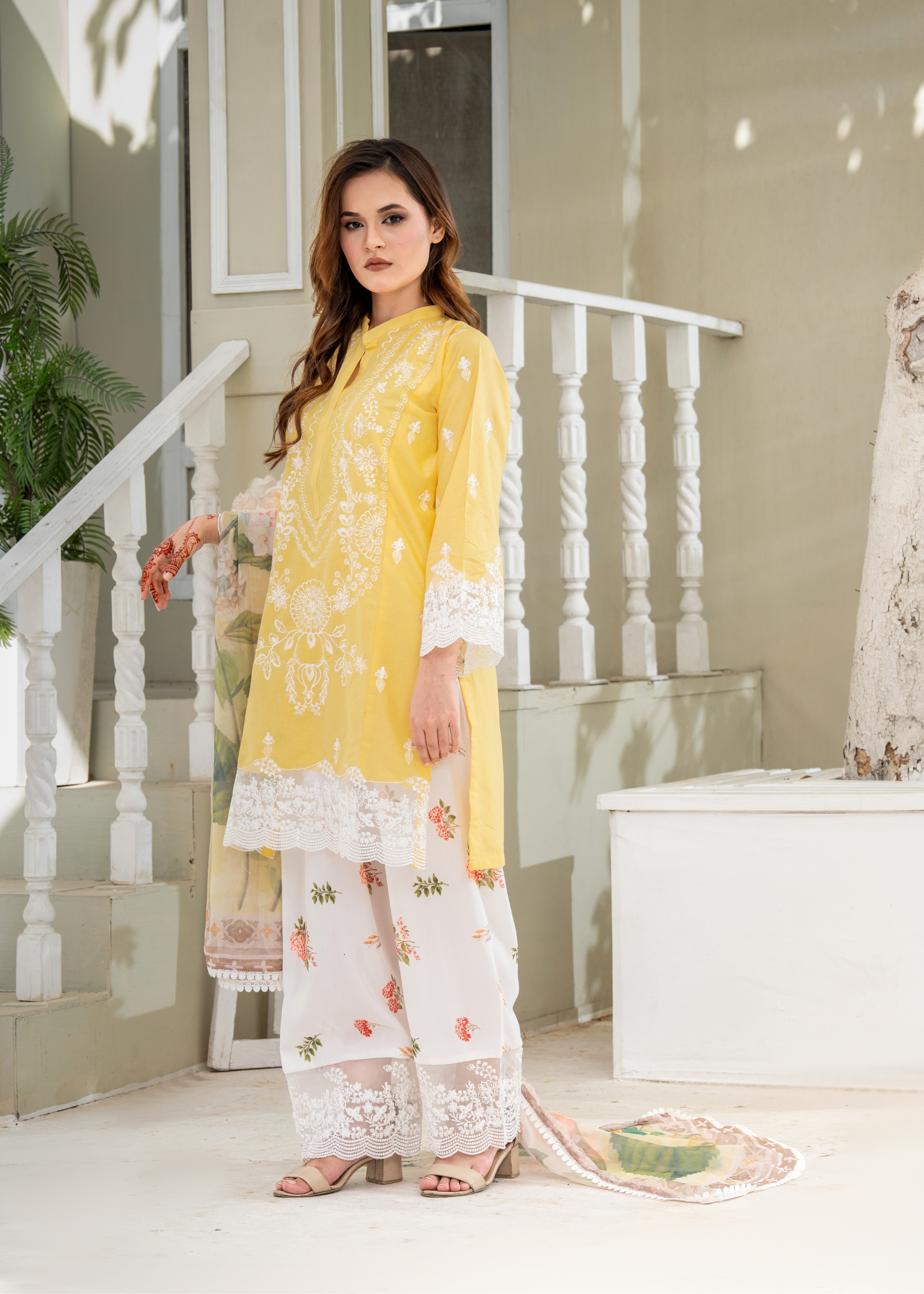 lawn Kurta Set in Yellow