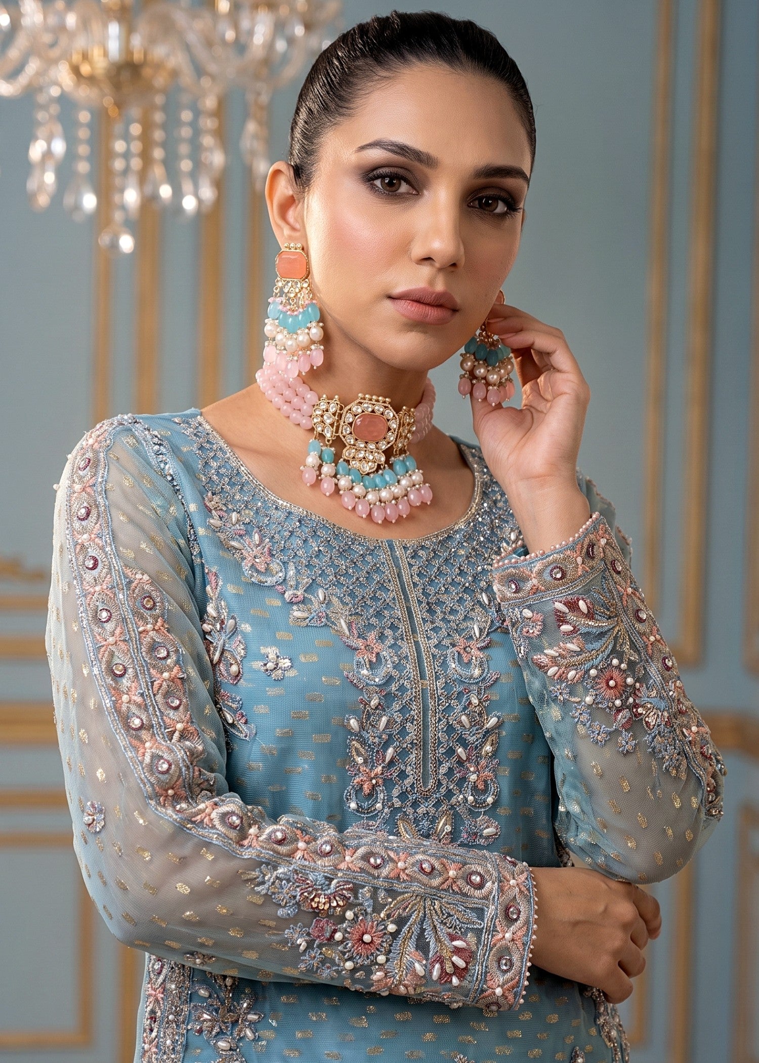net Sharara in Ice blue