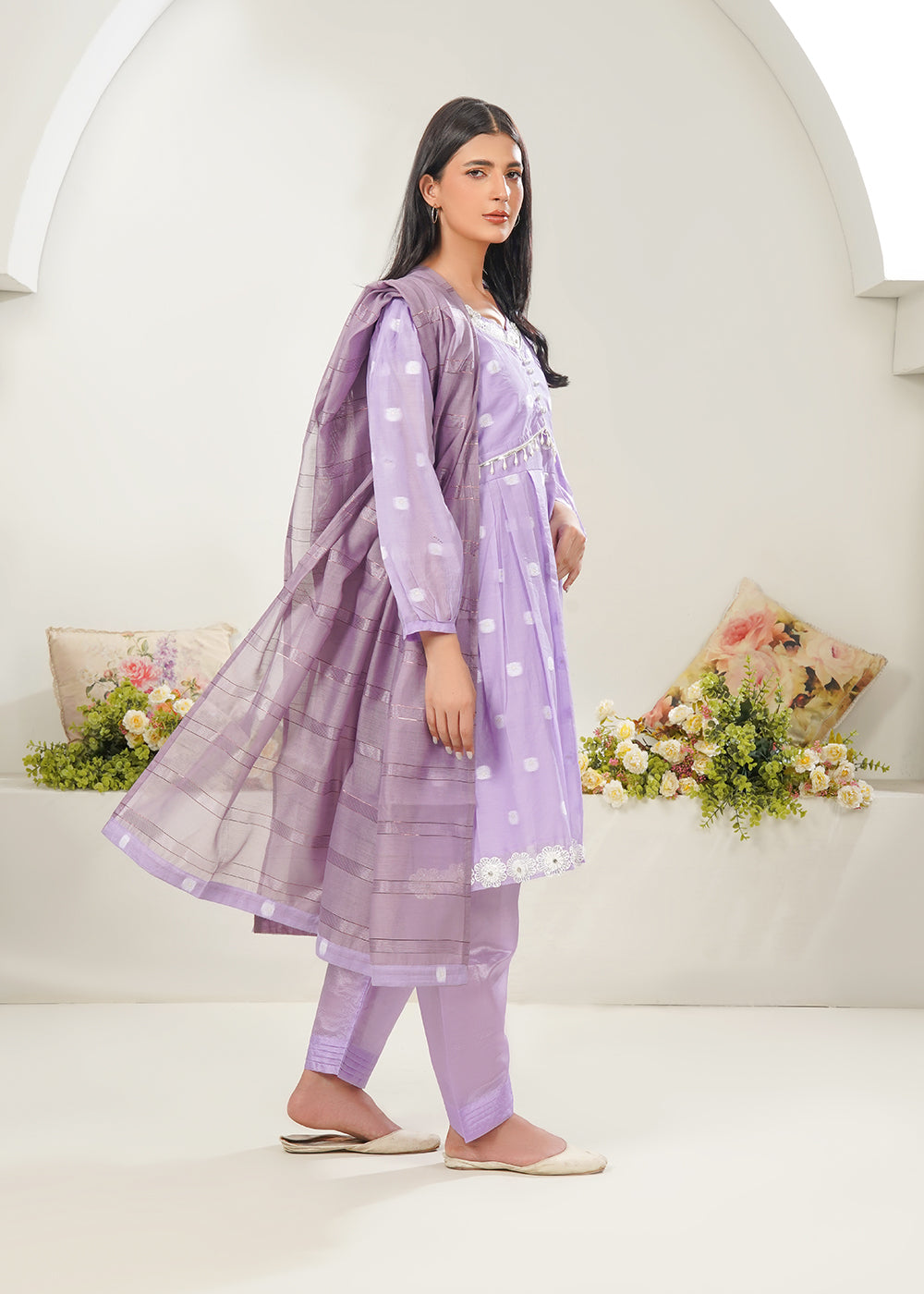 lawn Short Frock in Lilac