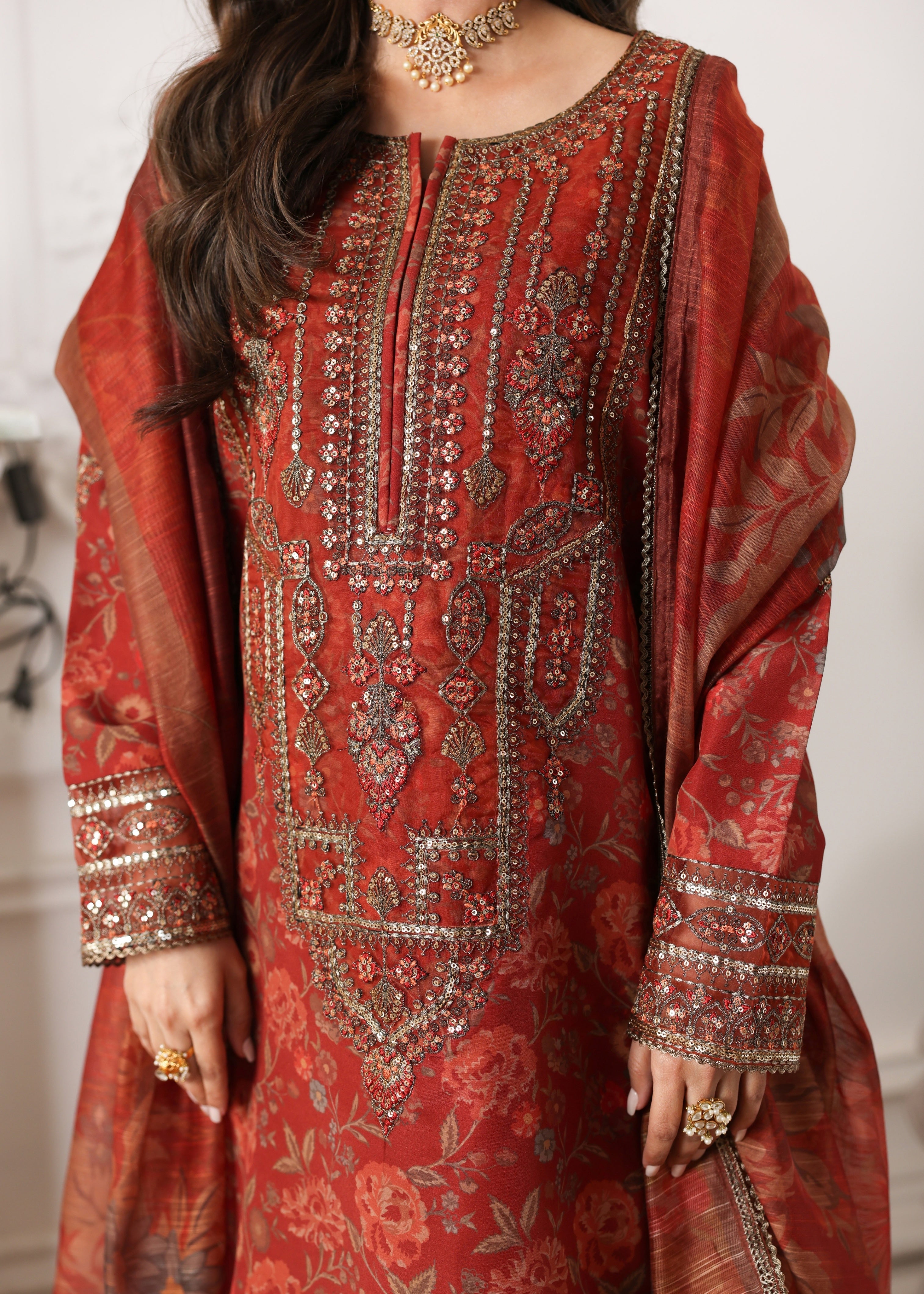silk Kurta Set in Rustic brown
