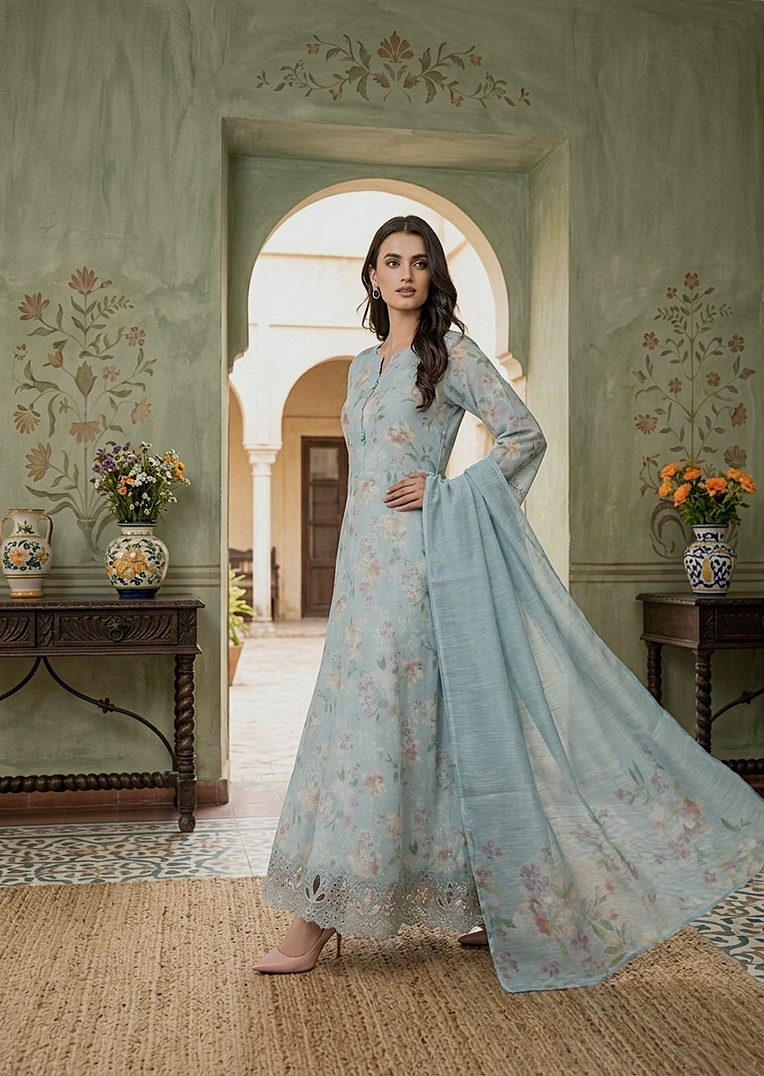 arabic lawn Maxi in Aquamarine