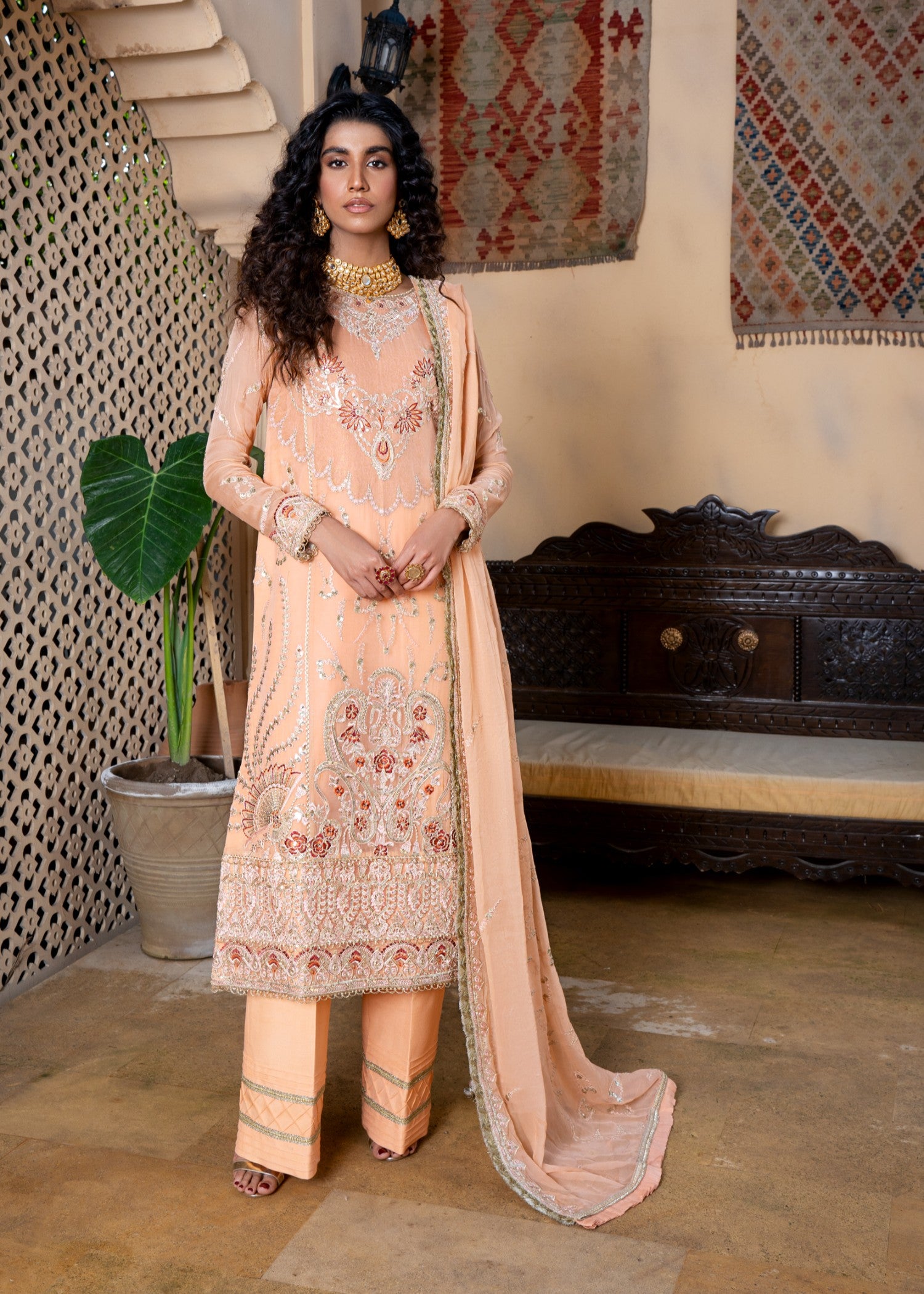 chiffon Kurta Set in Pastel pink