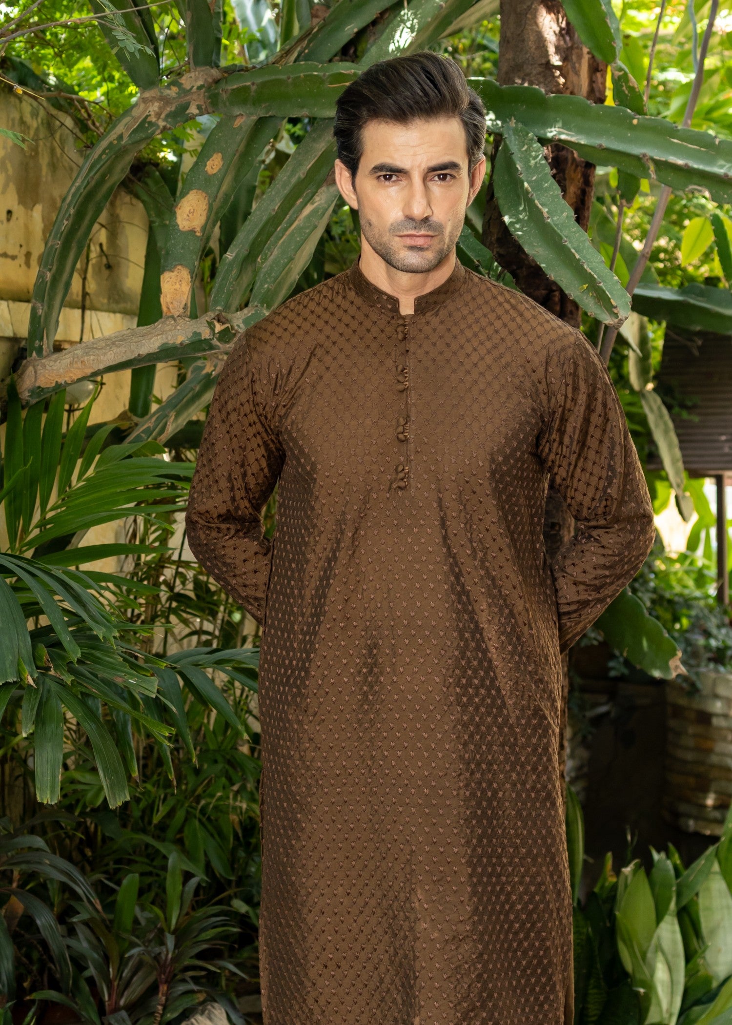 cotton silk Kurta Set in Brown
