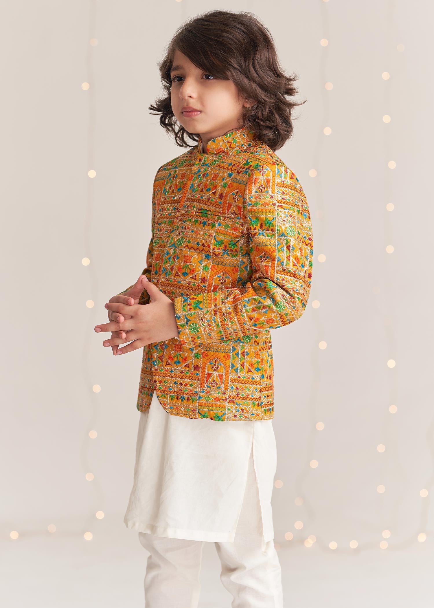 raw silk Prince Coat in Mustard