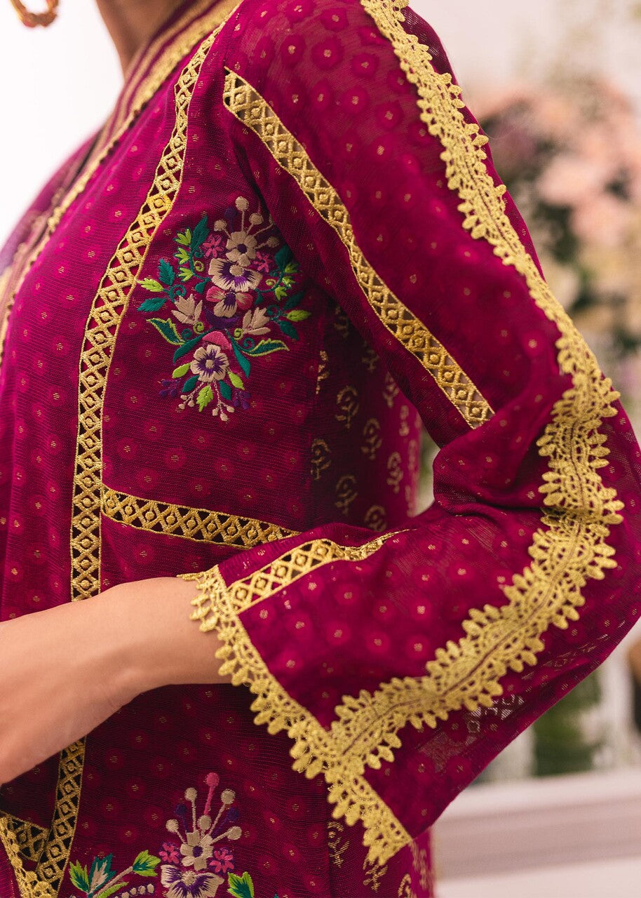 khaddi net Kurta Set in Magenta