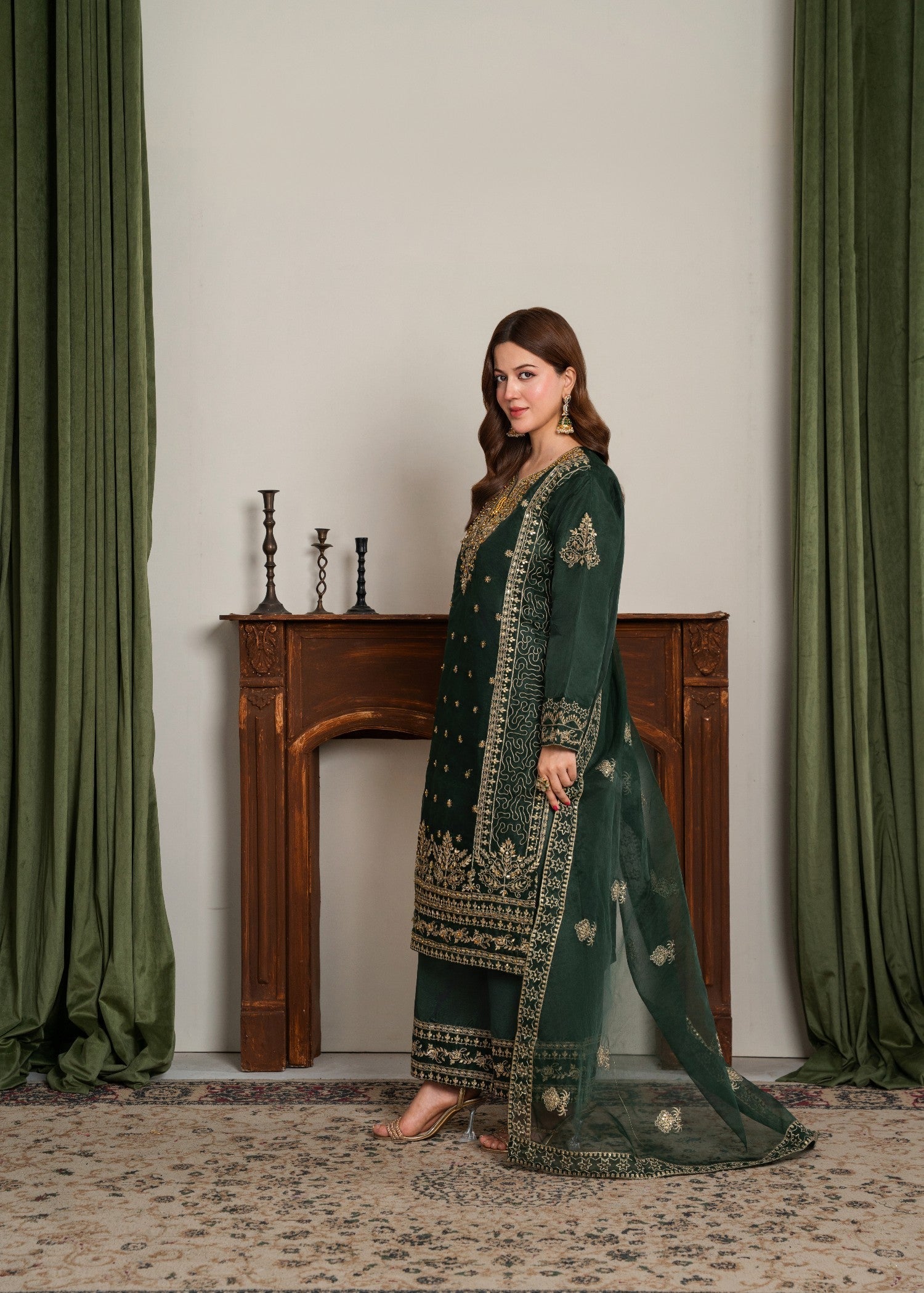 organza Kurta Set in Green
