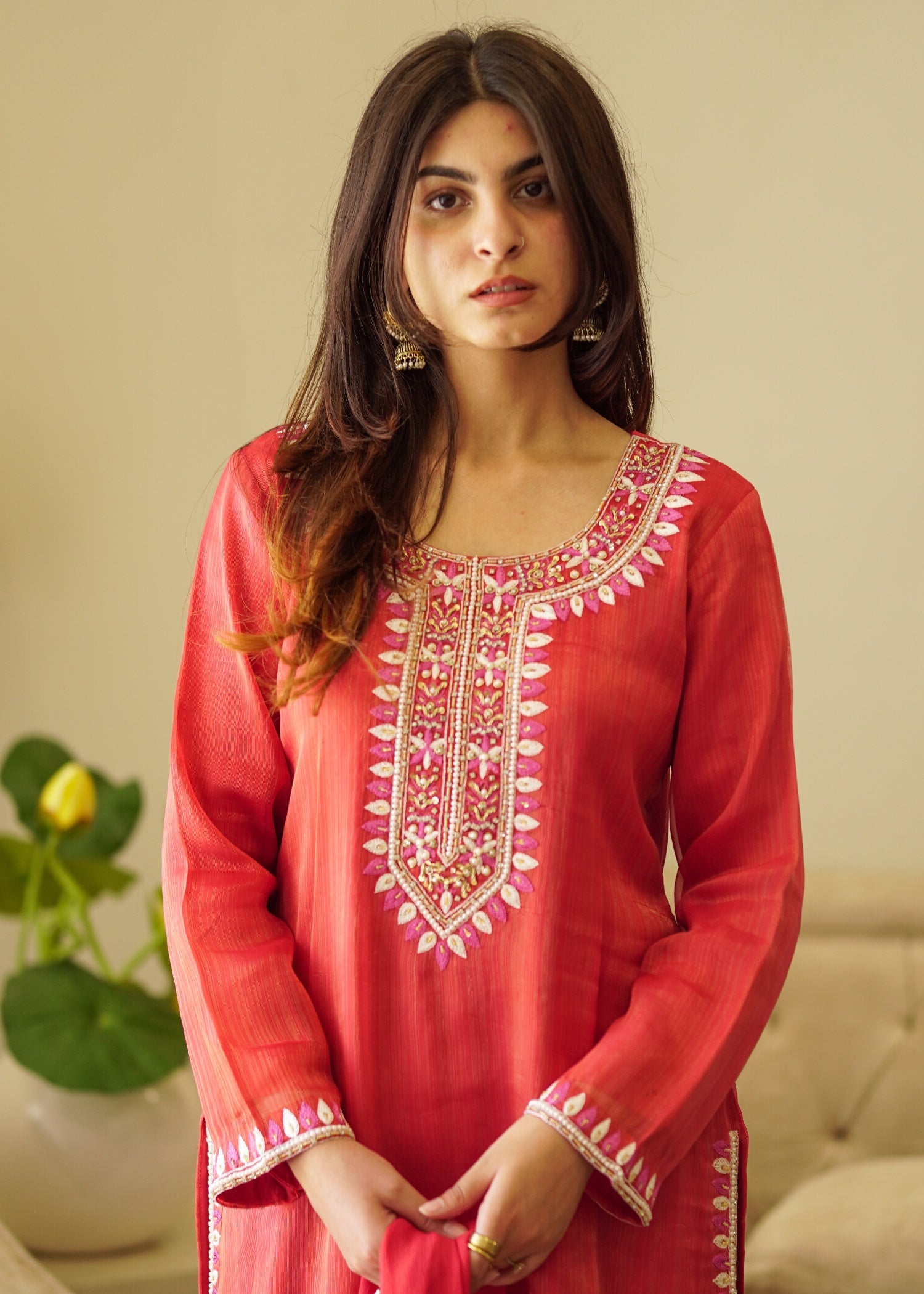 zari masuri Kurta Set in Rust red