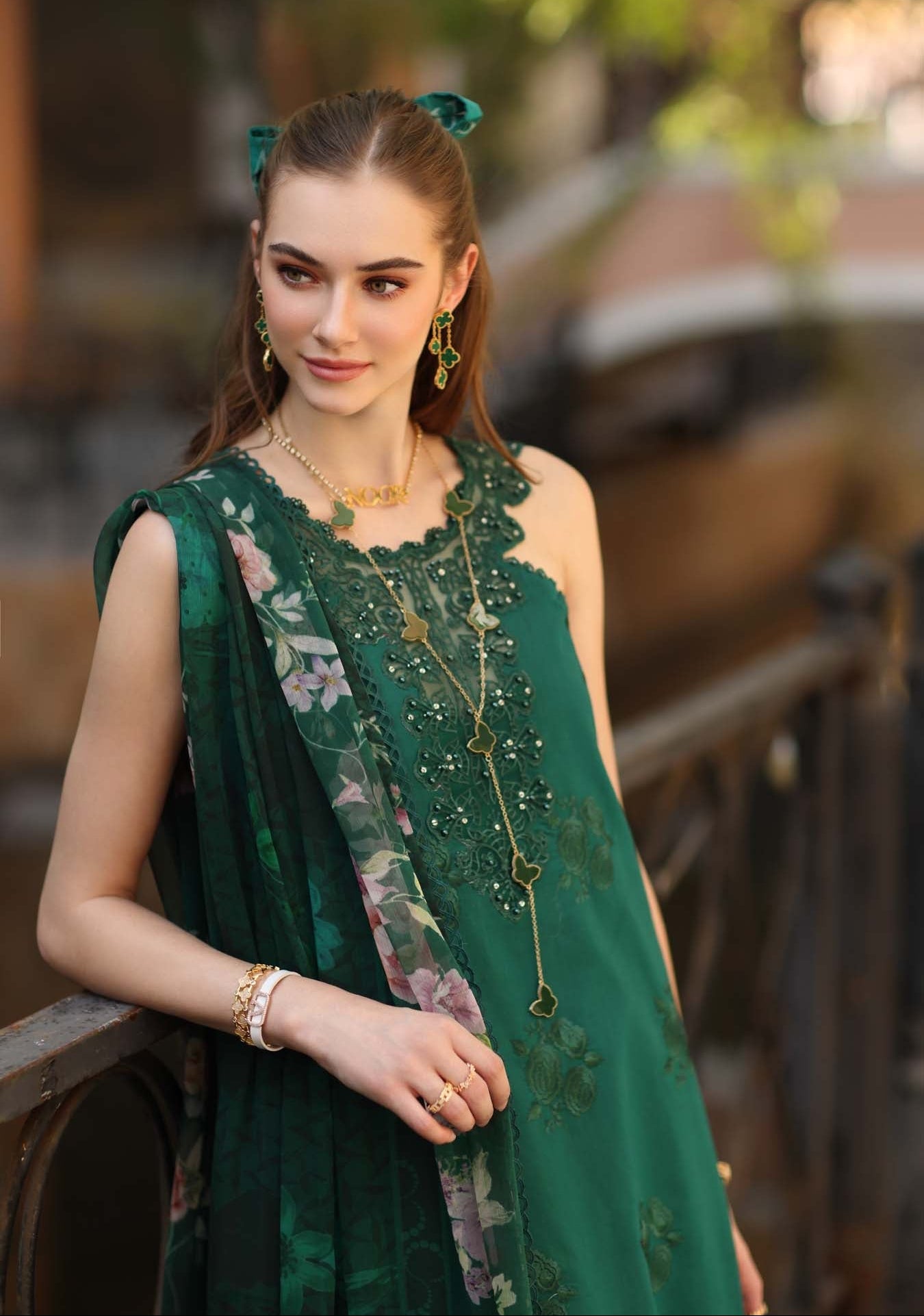 Noor Eid Luxe Printskhaas Lawn – D2 - B - Sage Green